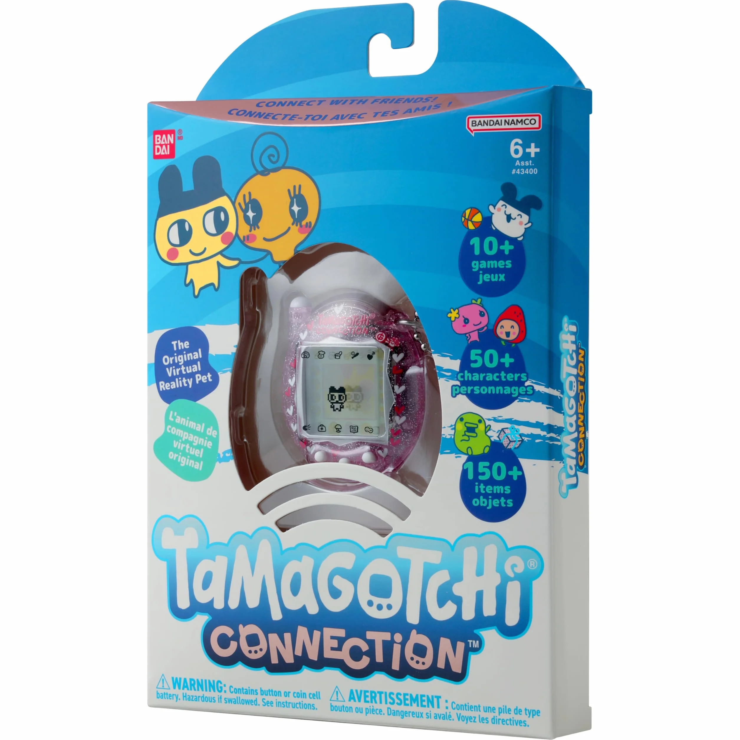 TAMAGOTCHI Bandai Connection Mascota Digital Carcasa Rosa con Purpurina Mascota Virtual Juguete Electrónico Con Conexión Infrarroja Para Diversión Compartida | Juguetes Para Niños Para Niñas Y Niños