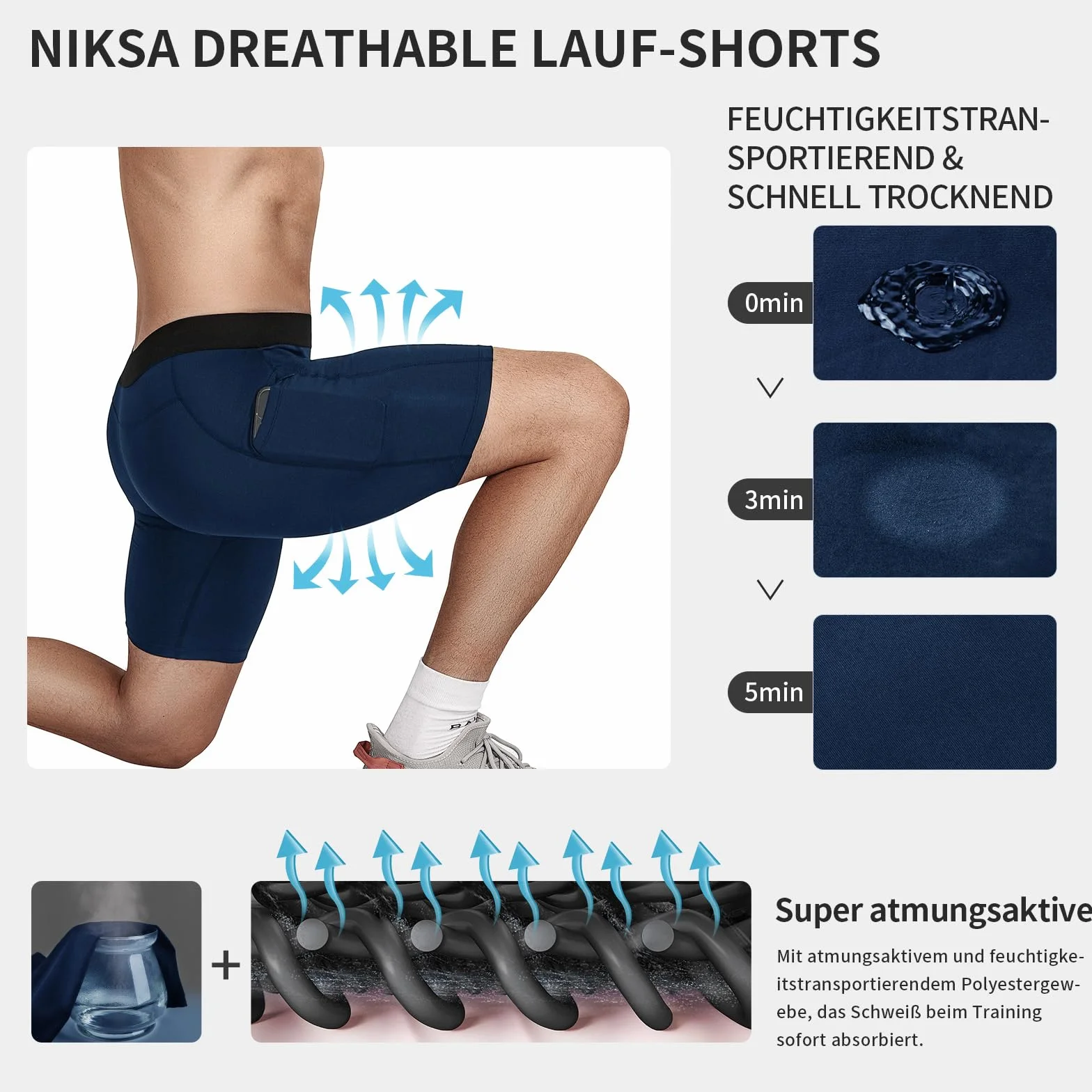 Niksa 3 Piezas Mallas Running Hombre Cortas Pantalones Cortos Compresión con Bolsillo para Celular Secado Rápido Transpirable