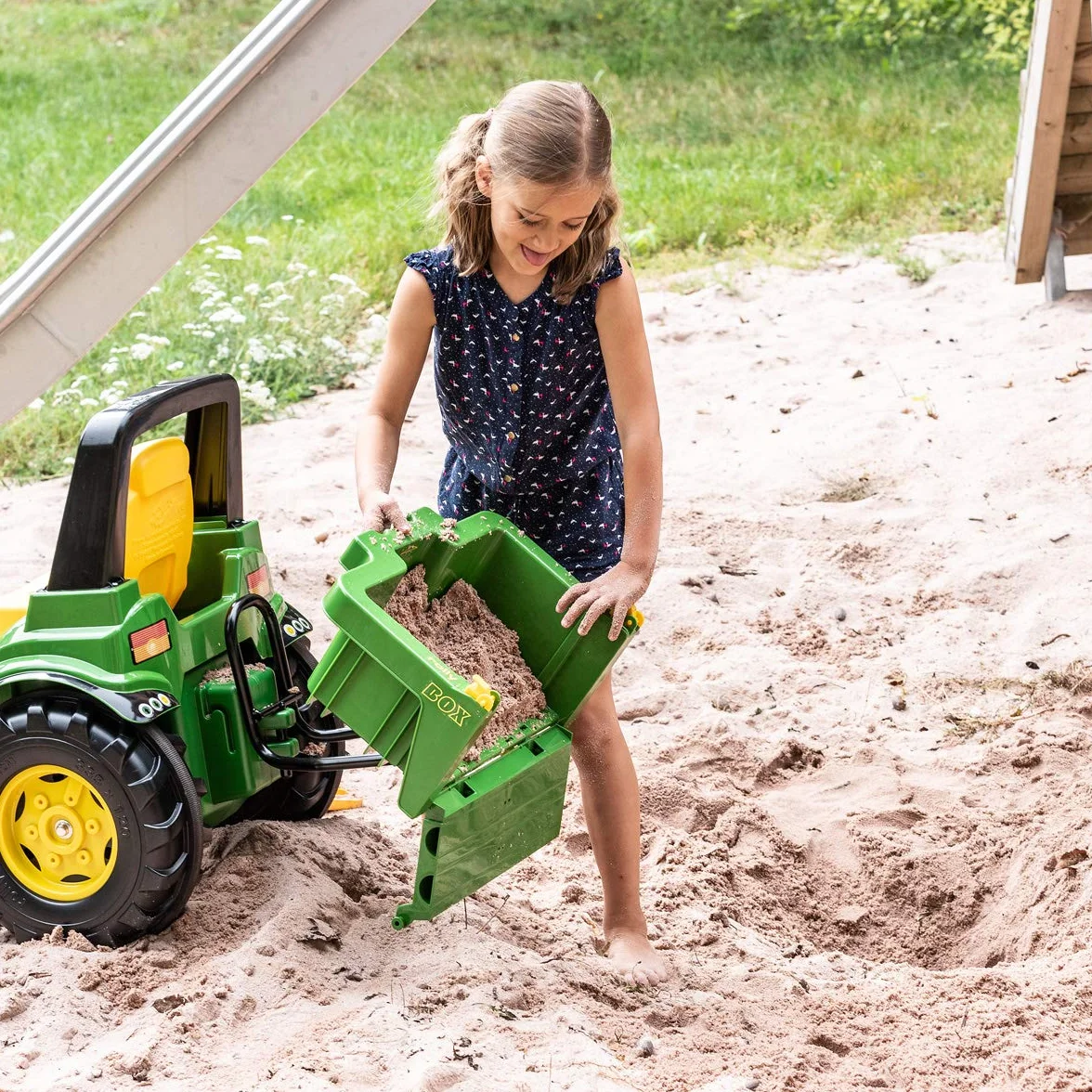 Rolly Toys John Deere rollyBox remolque tractor (función basculante, verde, para niños de 3 a 10 años, para tractores de pedales) 408931