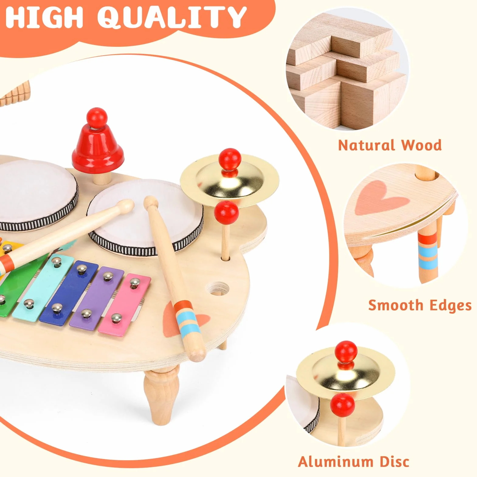 LZDMY Juguetes Instrumentos Musicales Infantiles, Juguetes Montesorri Madera de Tambores, Regalos Niños Niñas 3 4 5 6 Años para Navidad Cumpleaños Reyes Magos
