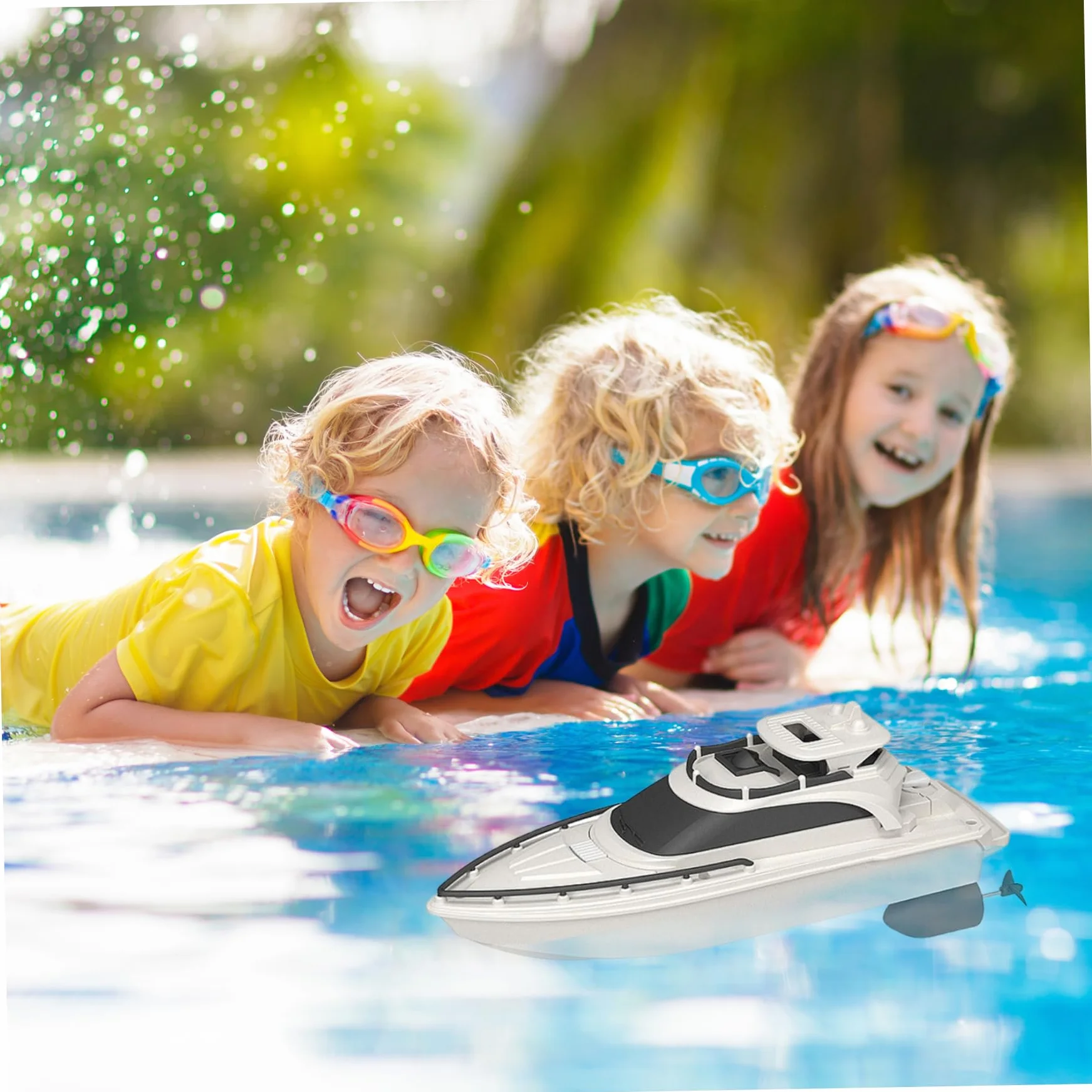 Barco de control remoto para piscina | Barcos de control remoto, barco RC impermeable de 4 vías de 2, 4 GHz, acorazado RC para evitar obstáculos con doble hélice, de yate de simulación con pilas