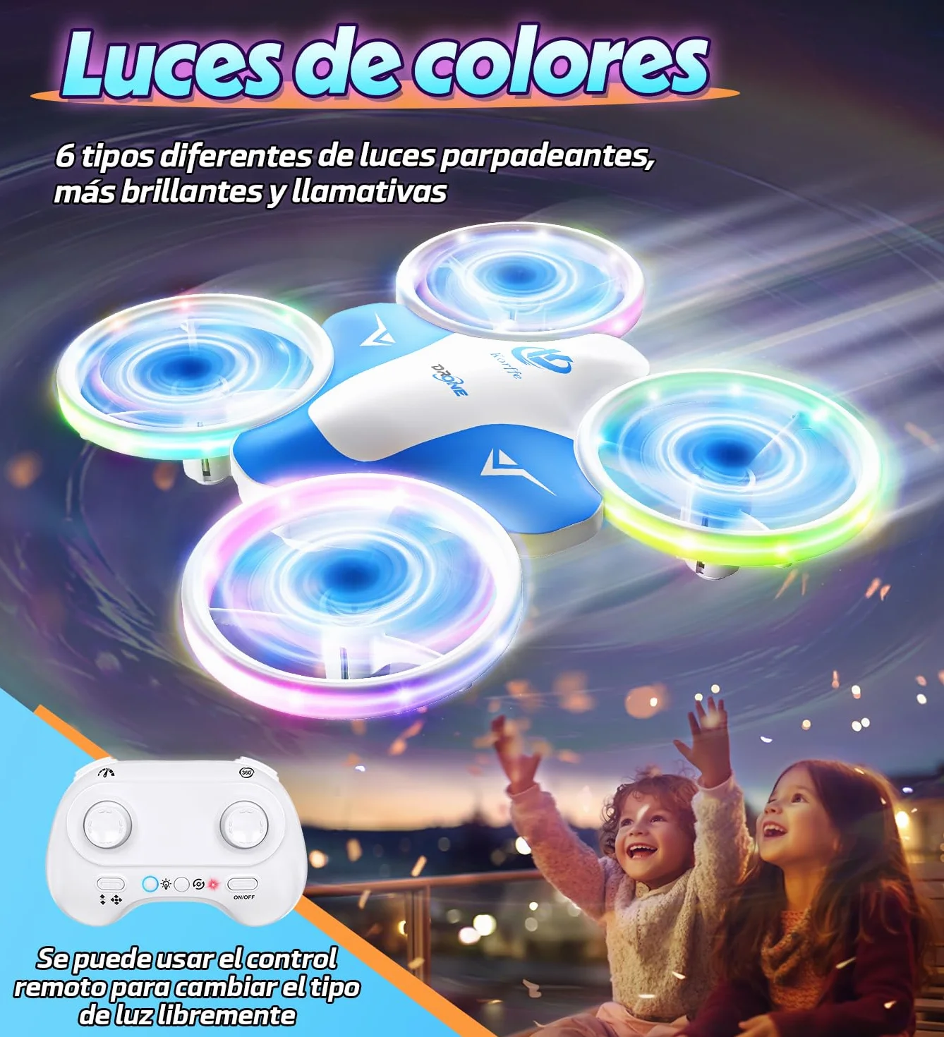 Korffe Mini Dron Para Niños 6-10 Años Avión Teledirigido con Luces LED