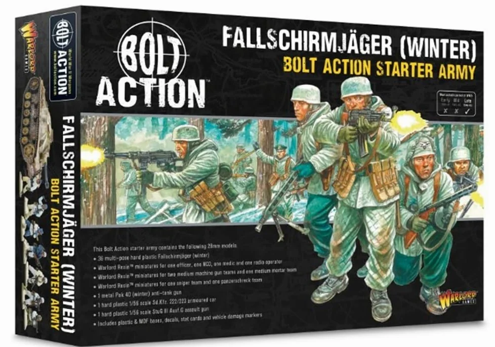 Fallschirmjager Winter Starter Army - Miniaturas a escala de 28 mm para acción de pernos altamente detalladas, miniaturas de la Segunda Guerra Mundial para mesa