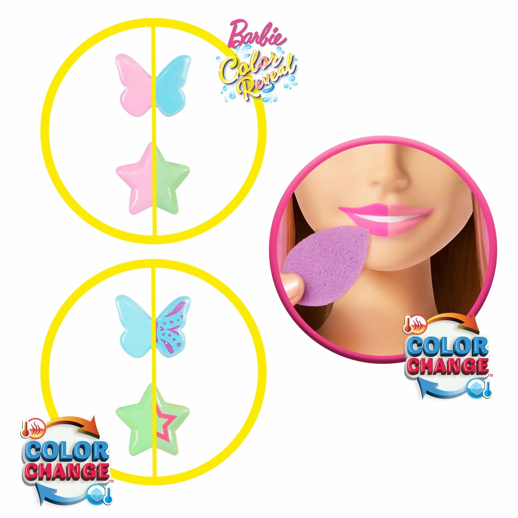 Barbie Busto para peinar, pelo rubio con más de 20 accesorios para hacer peinados, incluye pinzas para el pelo con forma de estrella y mariposa que cambian de color, JFG81