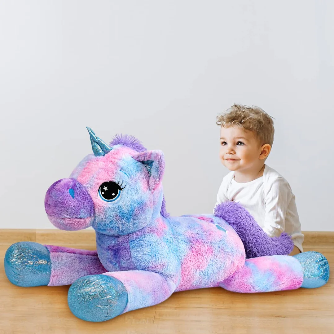 Unicornio Gigante Juguetes Peluche Grande Arcoíris Púrpura Unicornio Animales de Peluche （Azul,80CM