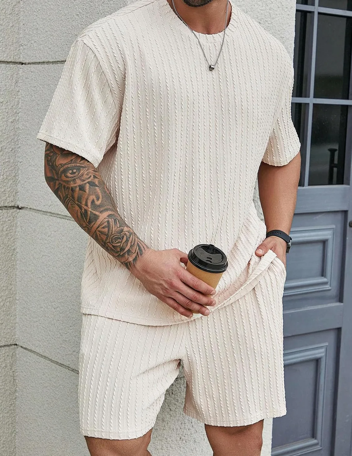 Chándal Hombre 2 Piezas Camiseta Shorts Verano con Bolsillos Fútbol Baloncesto