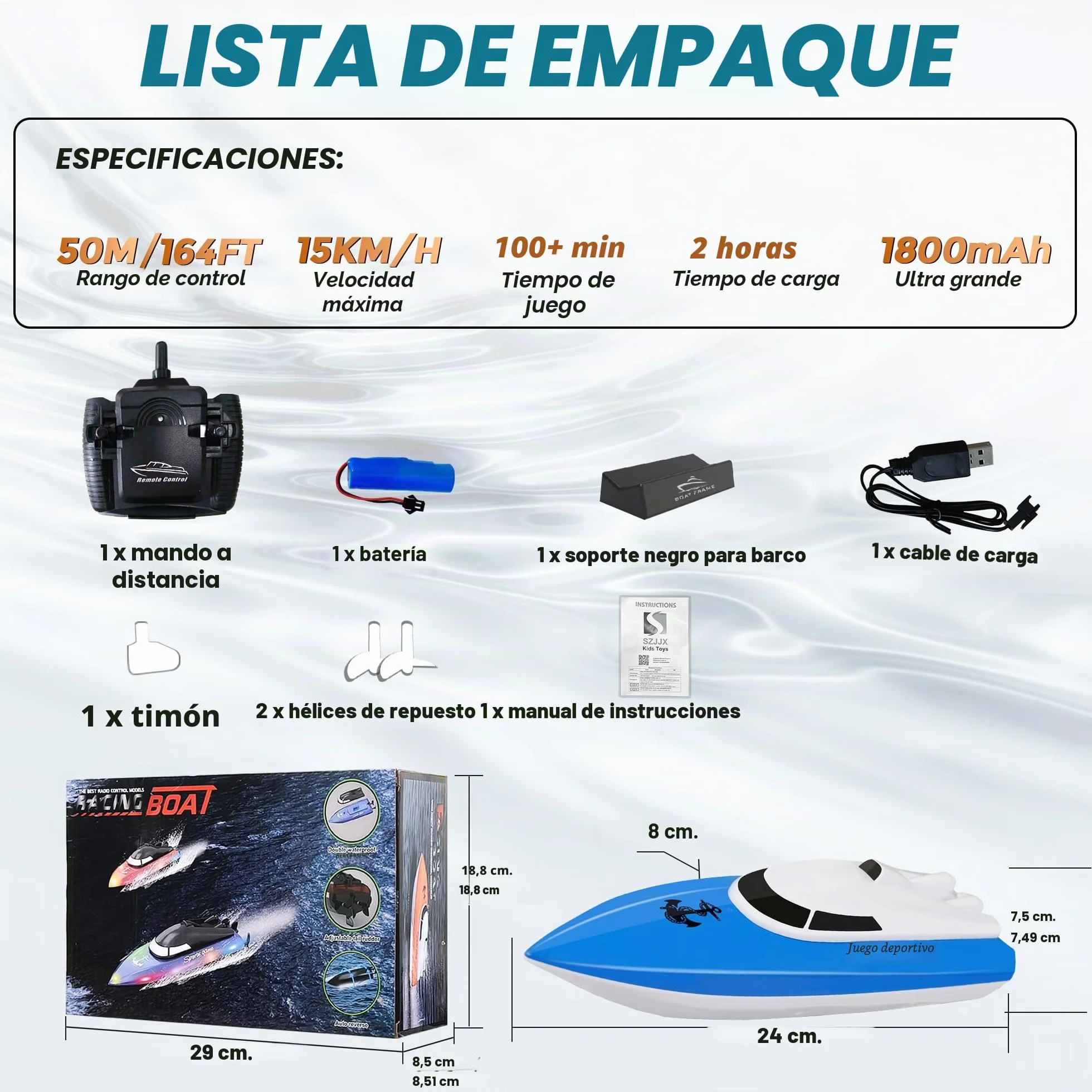 Barco Teledirigido para Niños,Más de 100 Minutos de Tiempo de Juego, 2,4 GHz de Alta Velocidad para Lago,Piscina o Estanque con Batería de 1800 mAh,Juguete Acuático de Regalo para Niños y Niñas(Azul)