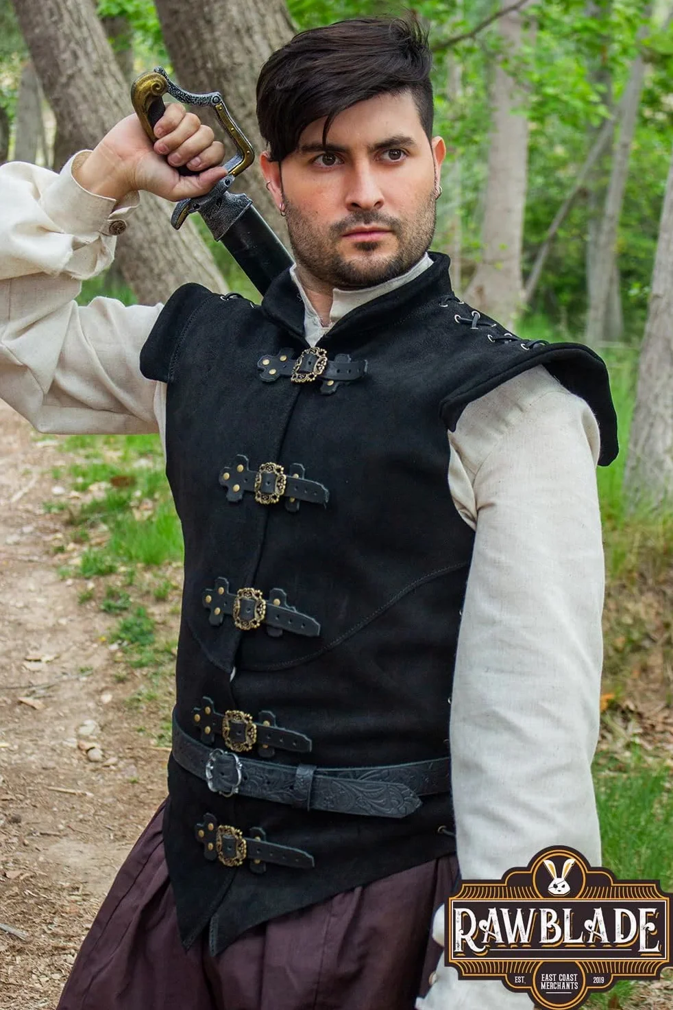 Diego Jerkin medieval de cuero dividido para hombre, túnica de cuero y chaleco de armadura, disfraz de pirata renacentista, chaleco sin mangas para feria y cosplay