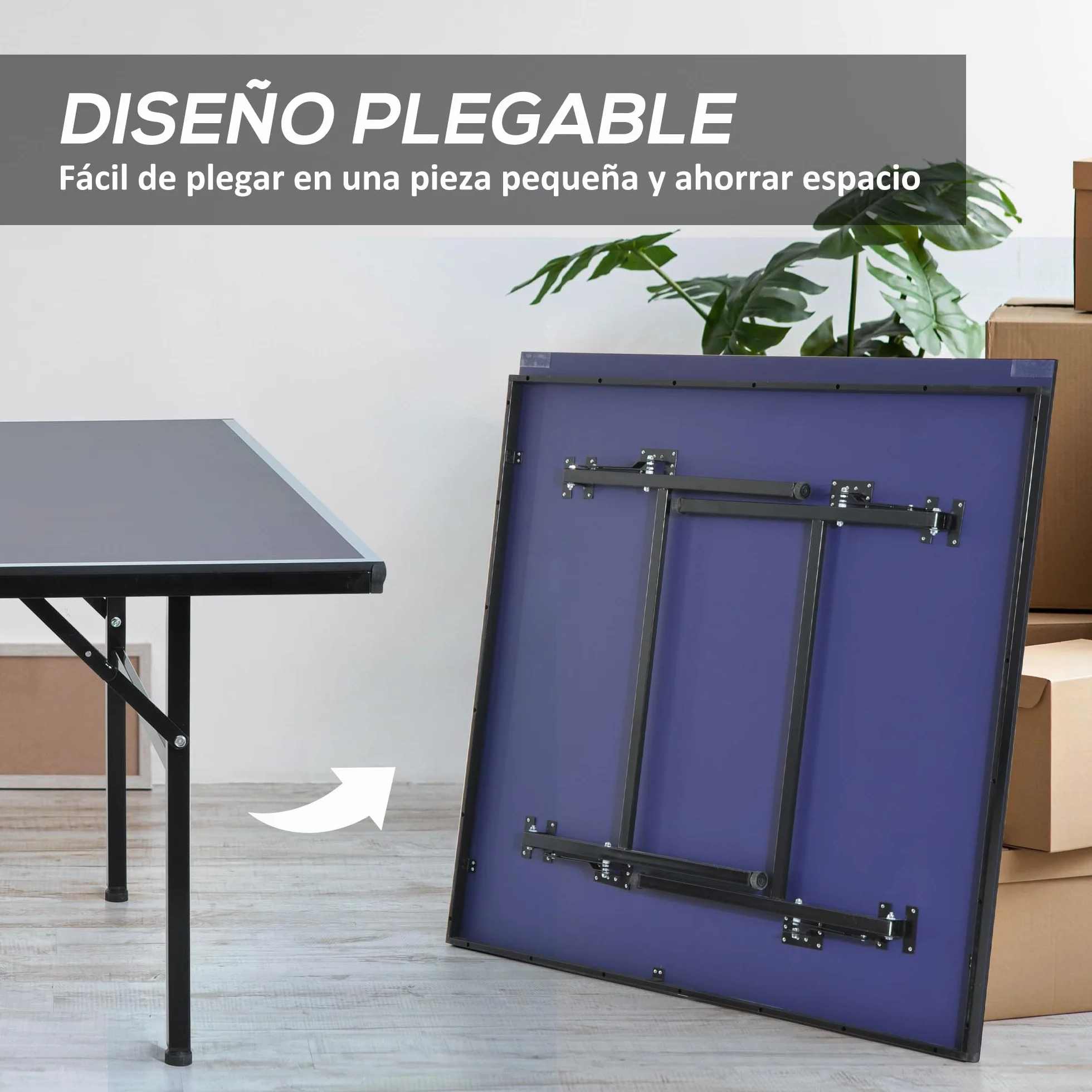 HOMCOM Mesa de Ping Pong Plegable con Red 152,5x274x76 cm Acero MDF Azul