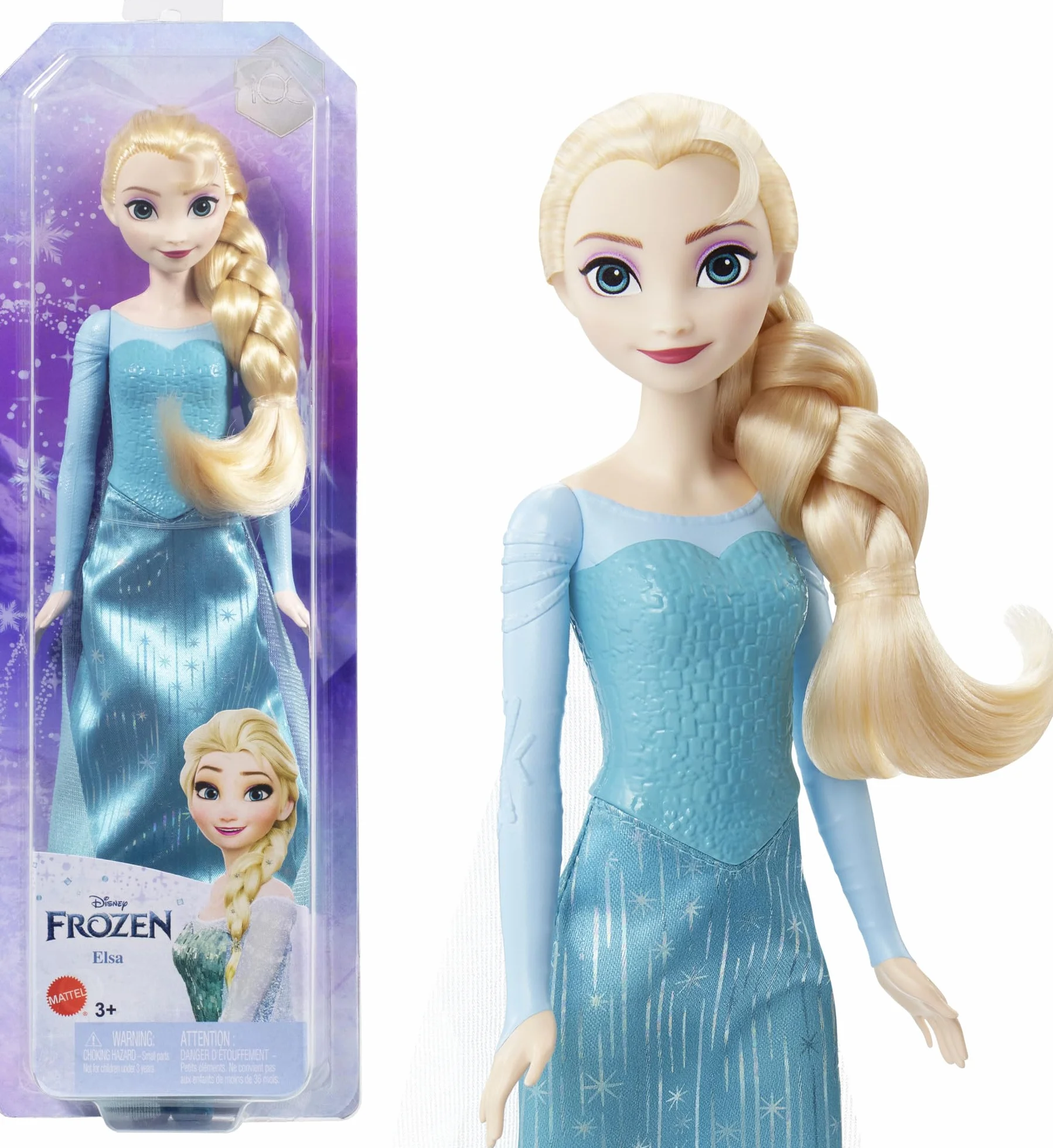 Mattel Disney Frozen Elsa Muñeca con look reina de hielo, juguete +3 años (HLW47)