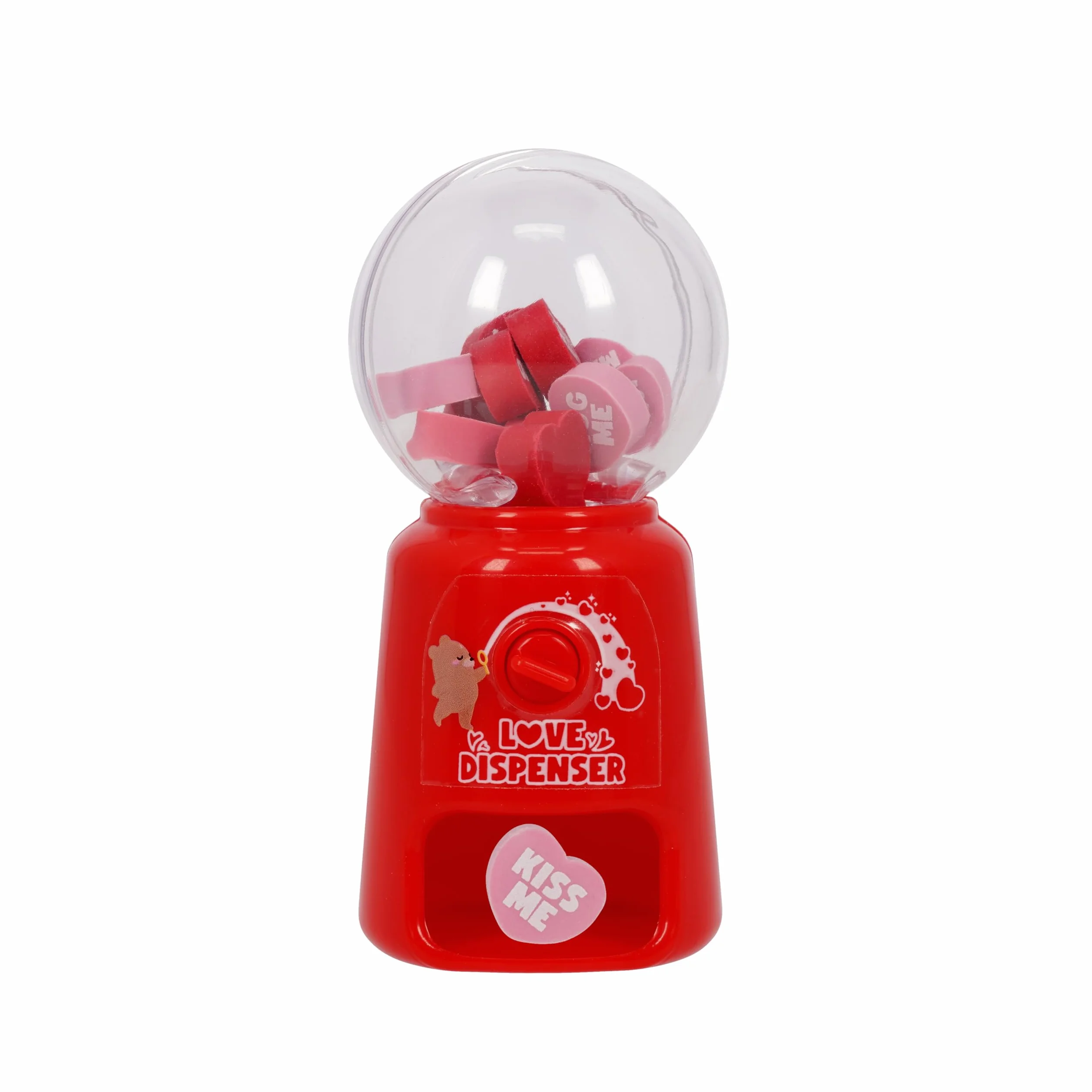 Legami - Mini dispensador de gomas para borrar, Love Dispenser, 15 gomas, goma en forma de corazón, dimensiones 9 x 22 x 0,5 cm