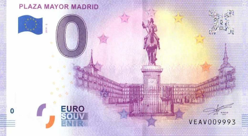 0 euros billete Plaza Mayor Madrid · España · Souvenir o Cero € Billete de recuerdo