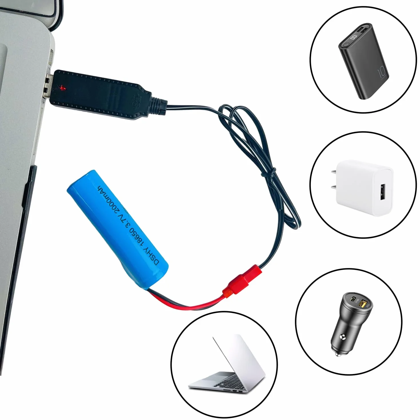 Cable USB 3.7V con Enchufe JST 2PIN para Cargador Batería Lipo RC Coche Drone