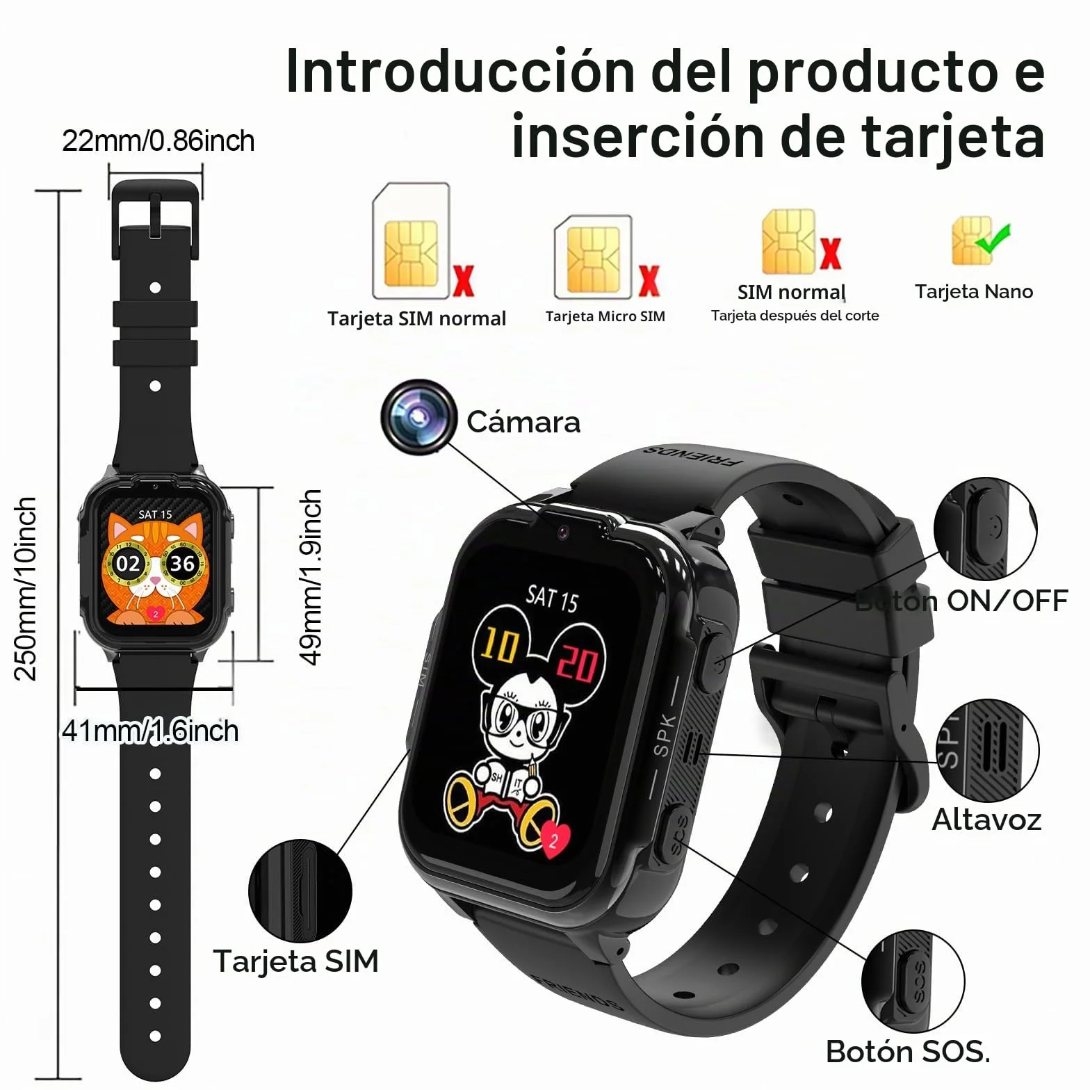 Reloj Inteligente Niño 4G GPS Videollamada Smartwatch Infantil Llamadas SOS WiFi Cámara Negro