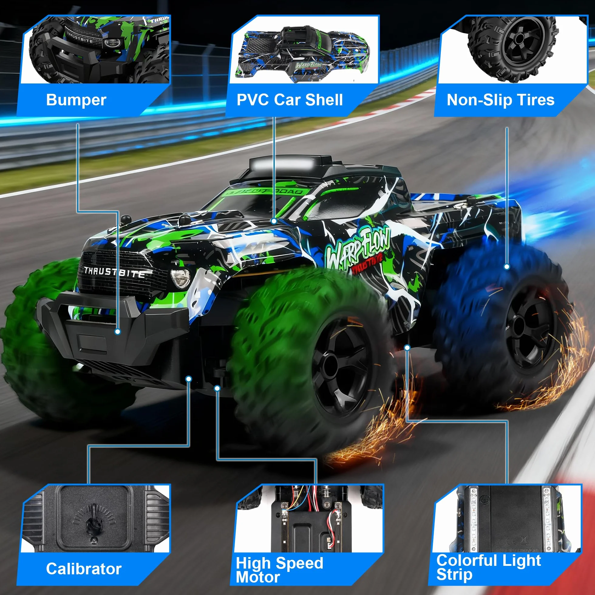 BAZADER Coche Teledirigido Coche RC - 1:18 Coches teledirigidos con Luces Led, 25 Km/H Remote Control Car con Pulverizador 2,4 GHz Todoterreno 2 Baterías Recargables 60min Play, para NiñOs Y Adultos