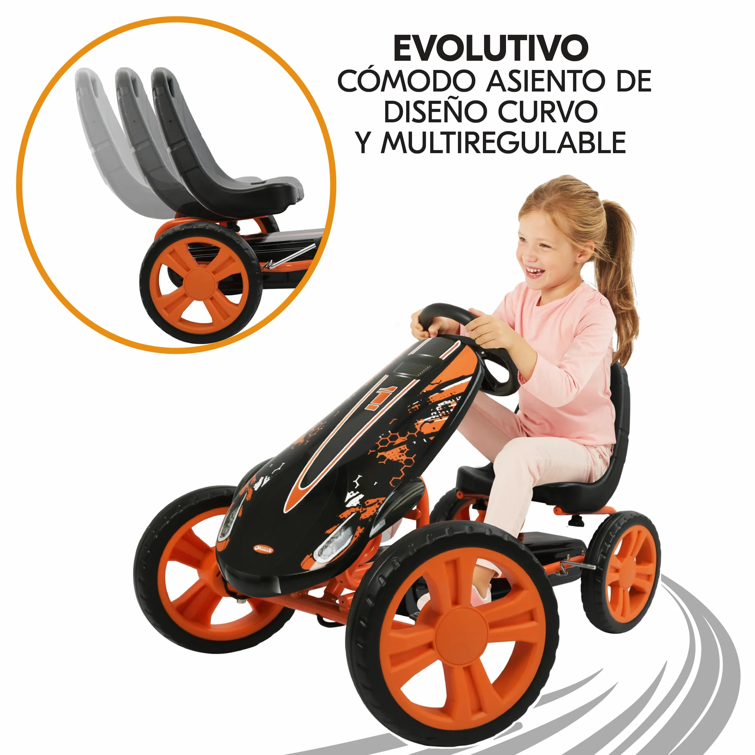 hauck Speedster Kart Pedales para Niños, Go Kart desde 4 años hasta 50 kg, Freno de Mano, Asiento Ajustable en 3 Posiciones, Marco de Acero