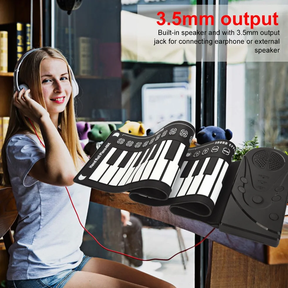 Teclado electrónico, 49 teclas portátil, piano roll-up compacto, fácil de usar, diseño ligero, para niños principiantes, entretenimiento familiar, aprendizaje musical