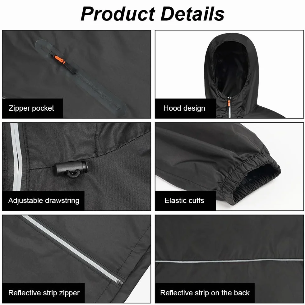 flintronic Chubasquero Hombre Impermeable Chaqueta Ligera Cortavientos Running Capucha Cremallera Bandas Reflectantes Transpirable Bolsillos