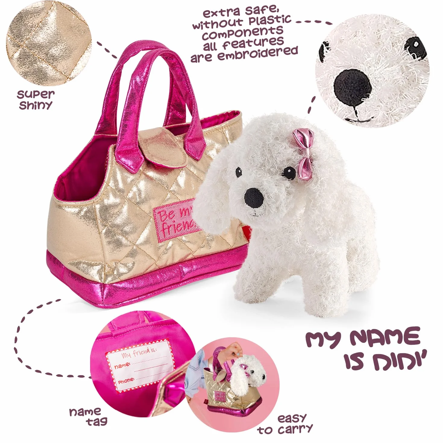 PERLETTI Bolso Niña con Peluche Extraíble 30x15x20cm Multicolor Suave Ligera