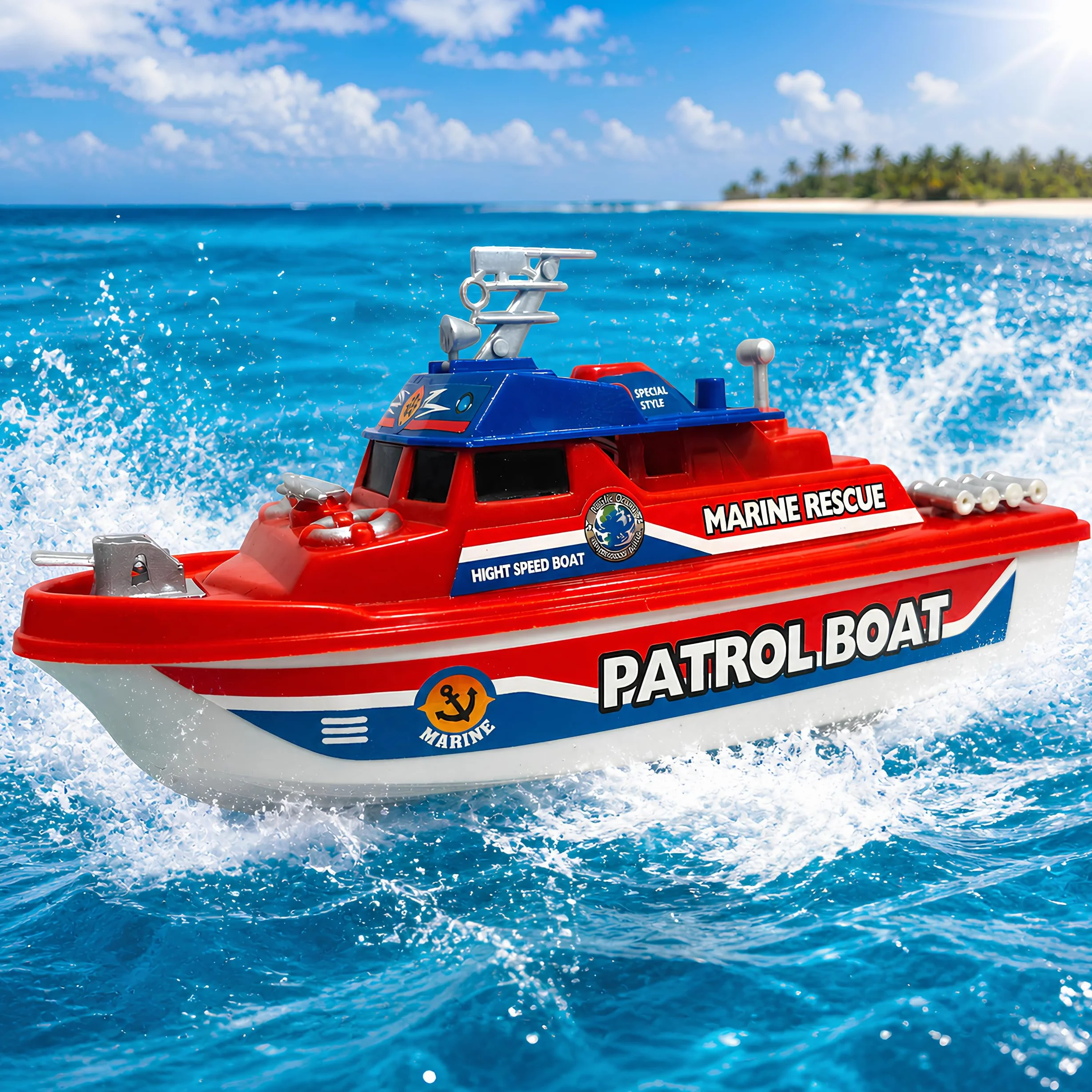 Barco de juguete motobarco con batería de trabajo Motobarco eléctrico Barco contra incendios Juguete Barco de bombero Rescate marítimo Barco de emergencia náutica a motor Guardia costera