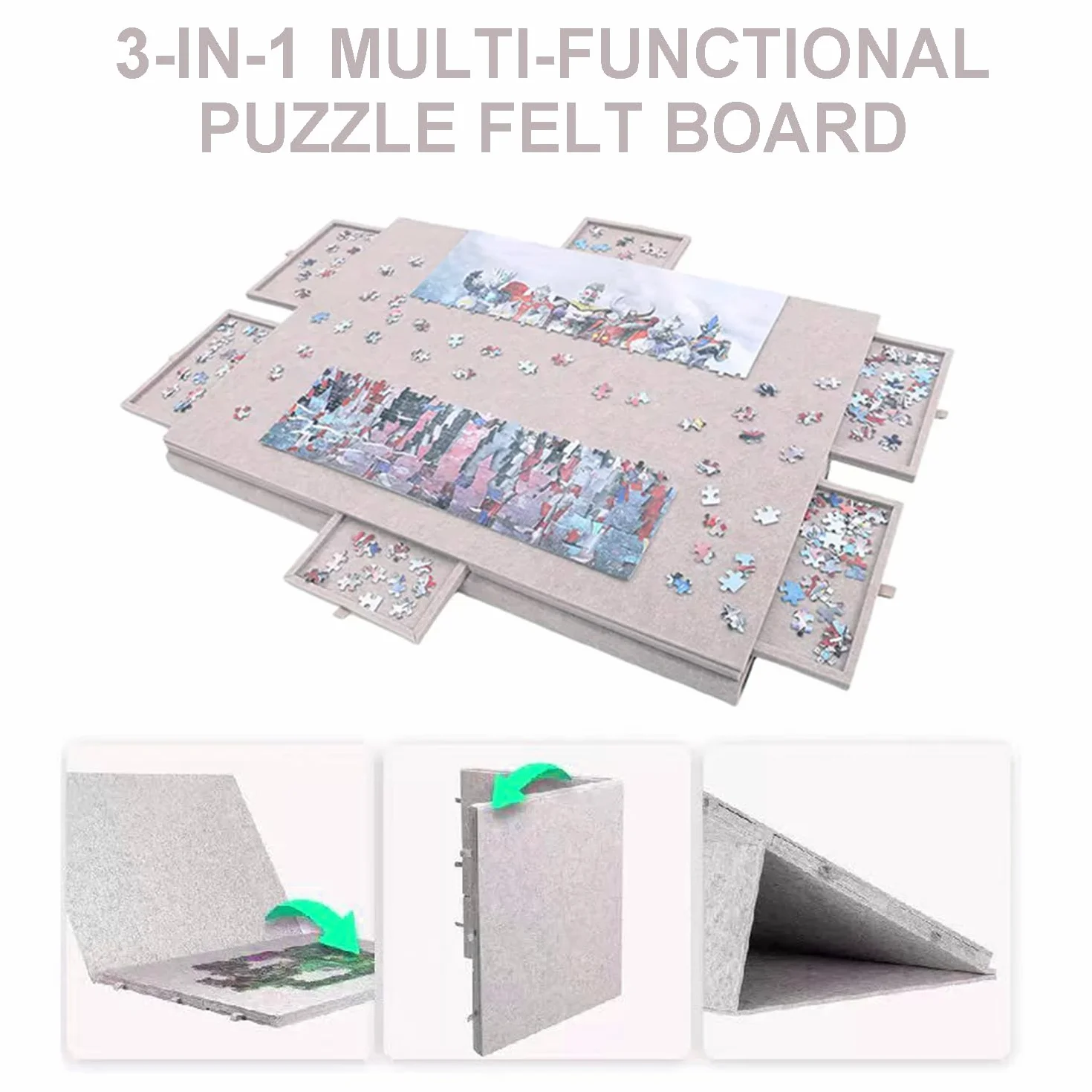 Tavola Pieghevole Per Puzzle Con Supporto e Copertina 2 In 1,Mesa Rompecabezas De 1000 Piezas,Tablero Portátil Con 6 Cajones,Placa De Cubierta Plegable,Fieltro Ligero,Para Adultos y Niños,Kaki