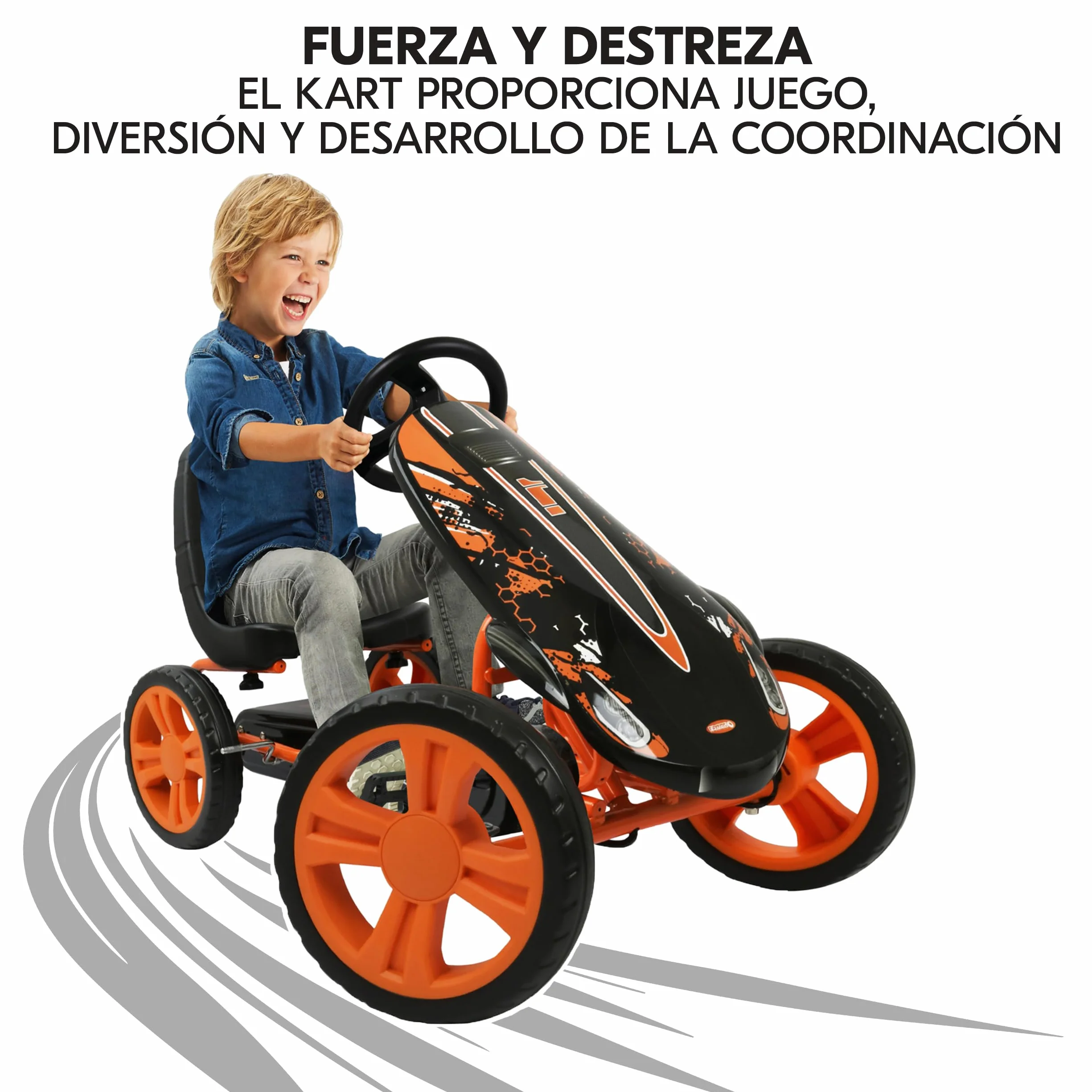 hauck Speedster Kart Pedales para Niños, Go Kart desde 4 años hasta 50 kg, Freno de Mano, Asiento Ajustable en 3 Posiciones, Marco de Acero