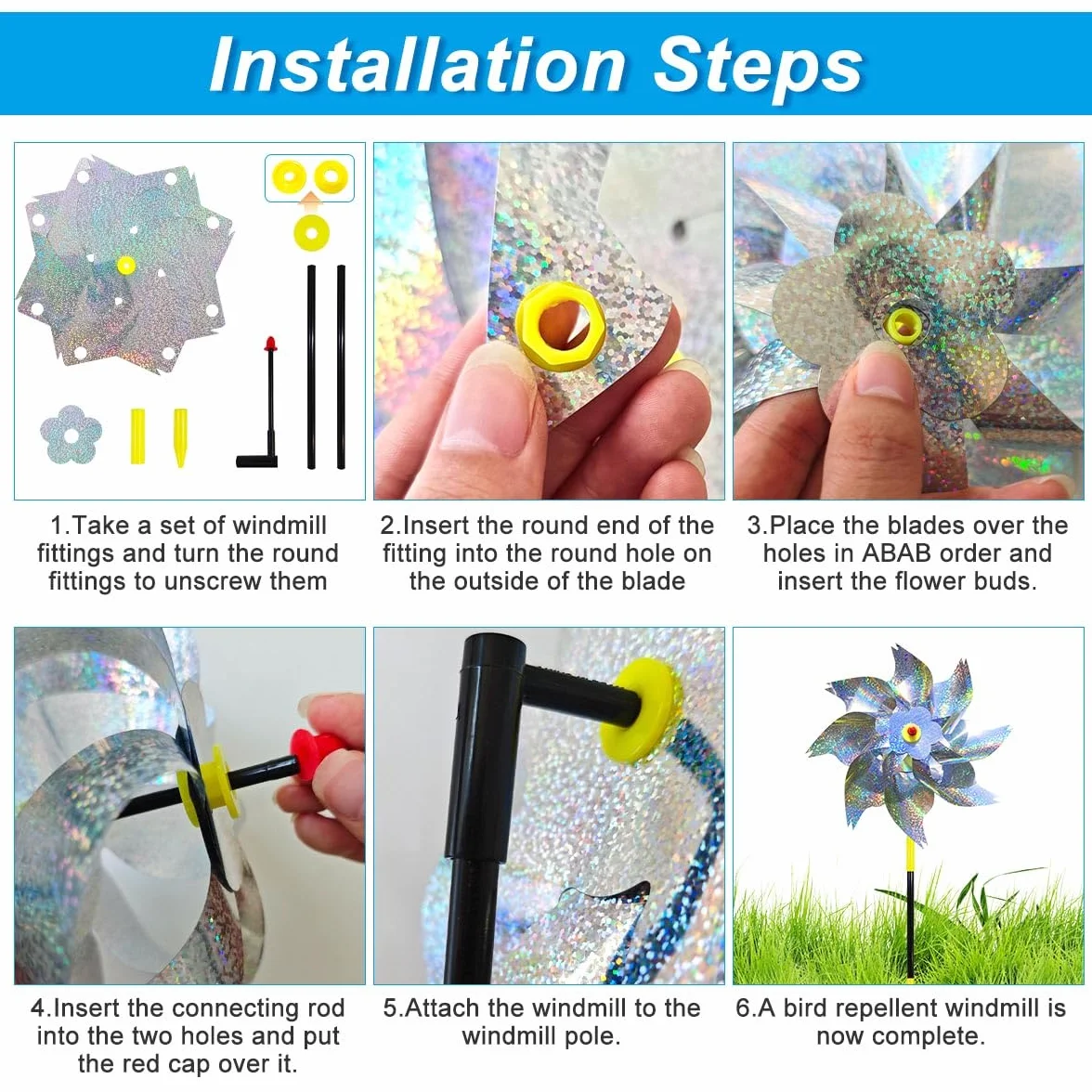 Molino de Viento Reflectante, 10 Piezas Molinillos de Viento para Pajaros, Repelentes de Molino de Viento, Repelente de Aves, Molinillo de Viento Jardin para Proteger Jardines Huertos Patios (A)
