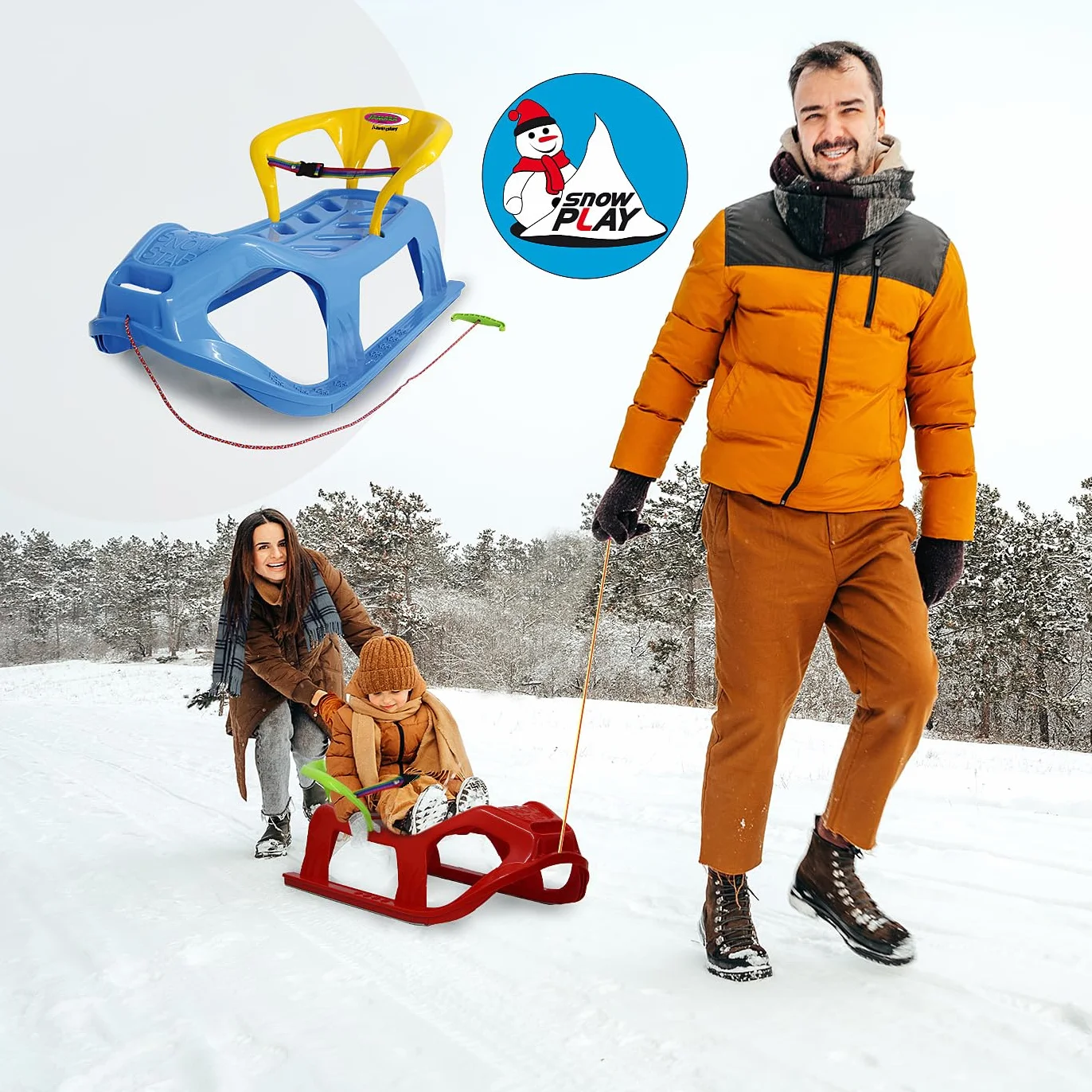 Jamara 460366 - Snow Play Trineo con Respaldo Snow-Star 90 cm Rojo – Protección contra vuelcos, Ligero