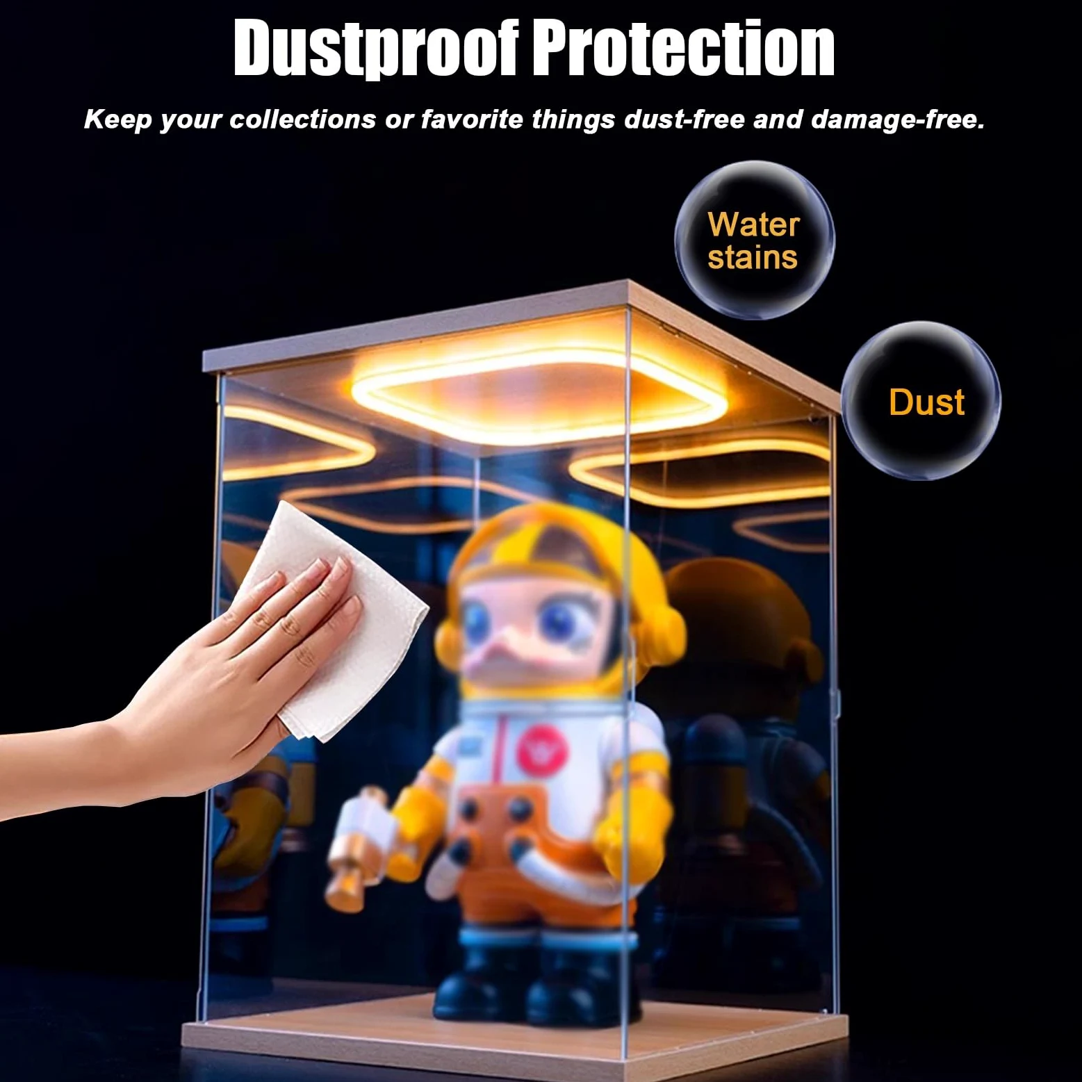 Vitrina de Acrílico Vitrina Alta de PVC Transparente con Luz LED, Caja de Acrílico para Exhibir Figuras de Trofeos, Vitrina para Figuras a Prueba de Polvo Puerta, Contenedores(30x40x60cm/12x16x24in)