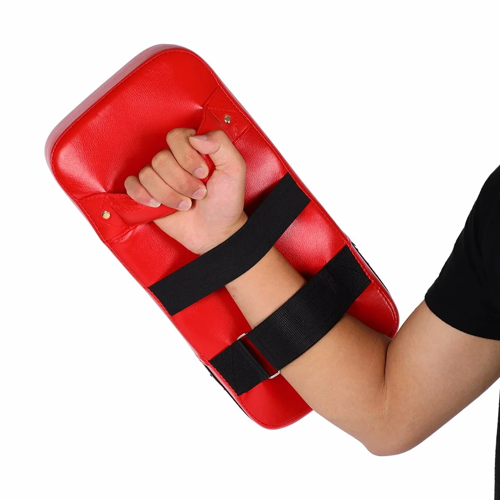 Almohadillas de Boxeo de Cuero PU para Muay Thai MMA Artes Marciales Entrenamiento (Rojo)