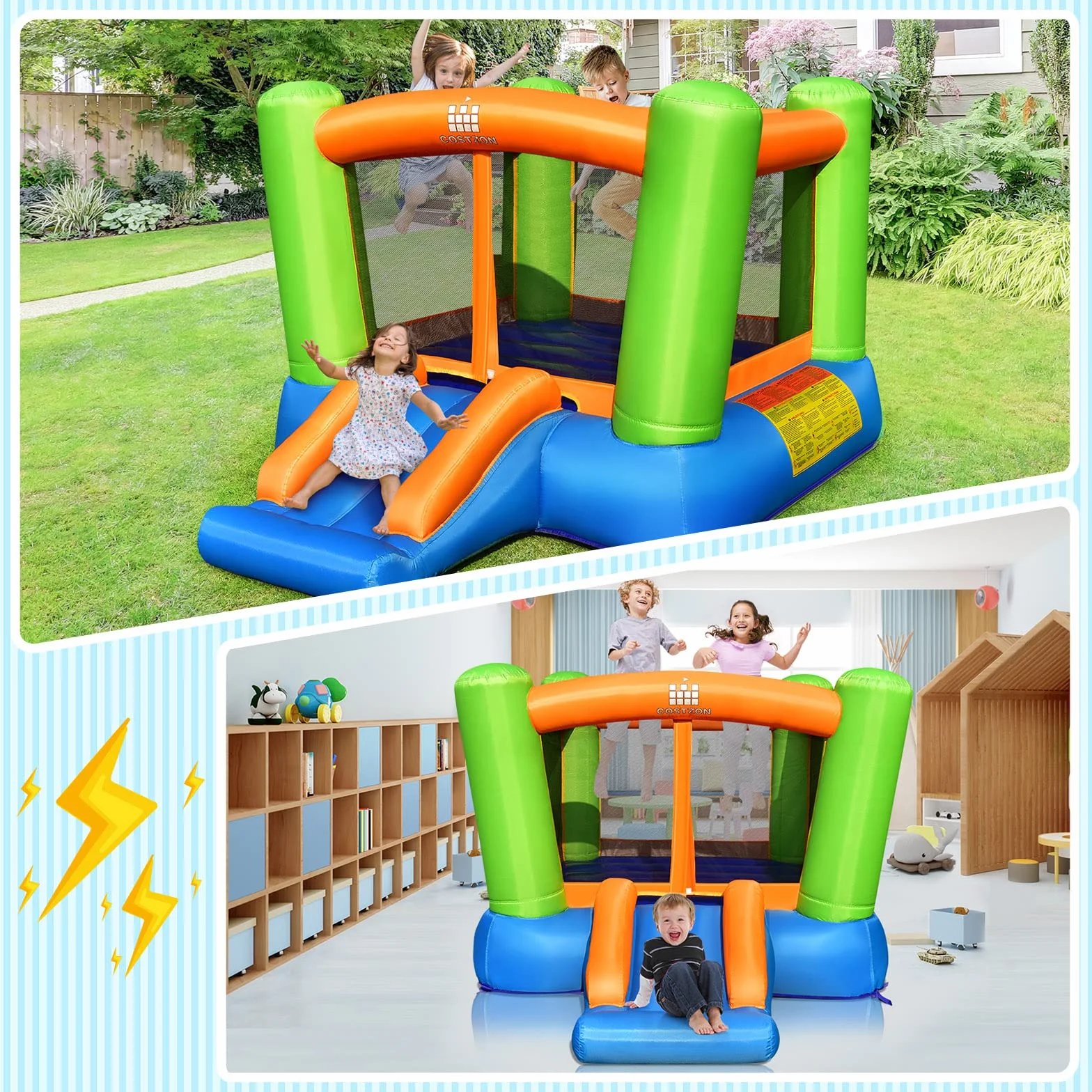 COSTWAY Castillo Hinchable, 2 en 1 Castillo Hinchable para Niños 3 a 10 años, 250 x 195 x 143 cm, Insuflavel Crianças Interior Exterior (sin Solplador)