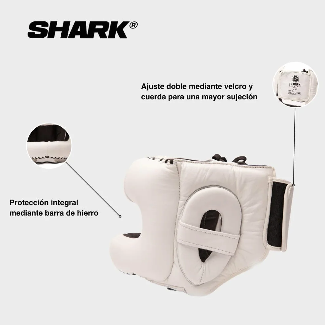 Casco Boxeo Ranger con Barra Piel Acabado Mate Interior Ante Antideslizante Doble Acolchado Frontal SHARK BOXING