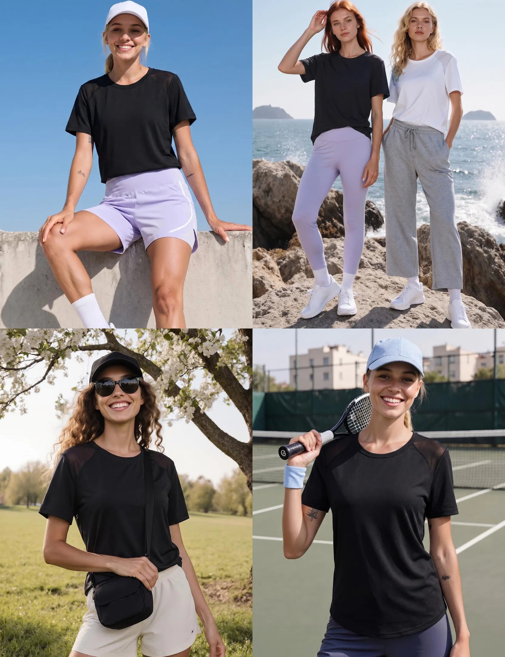 Camiseta Deportiva Mujer Manga Corta Cuello Redondo Secado Rápido Transpirable Yoga Top