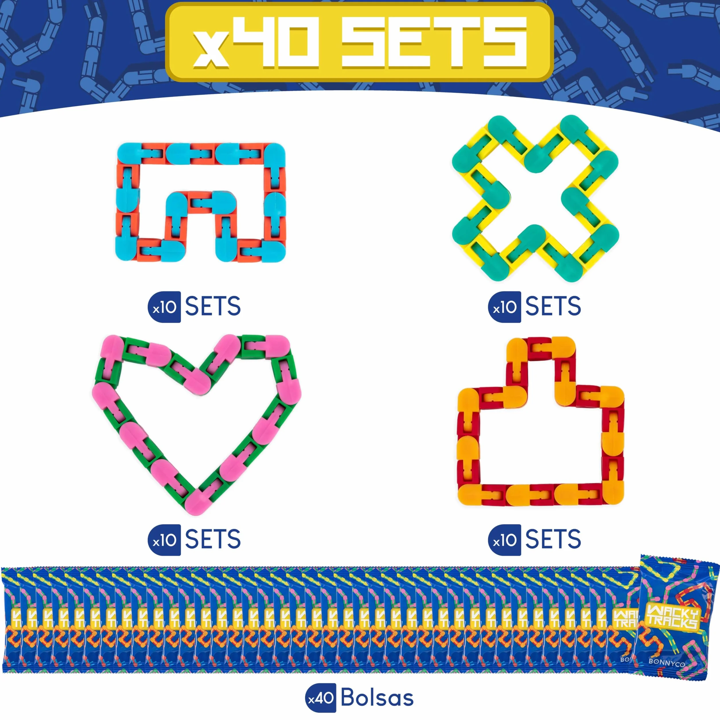 BONNYCO Wacky Tracks Pack 40 Juguetes Sensoriales Regalo Niños 3-12 Años Antiestrés