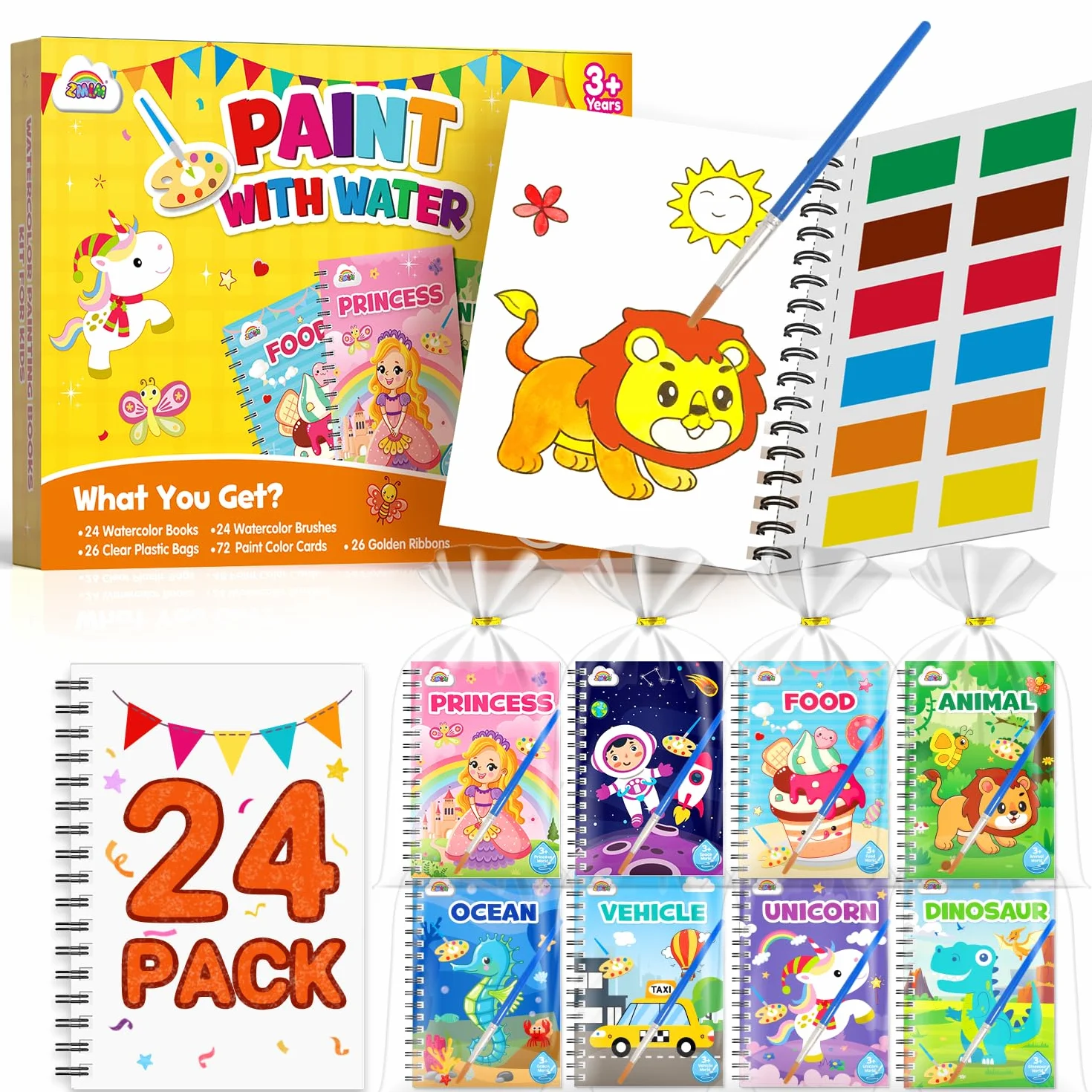 ZMLM Libros de Colorear con Agua para Detalles Cumpleaños niños, Regalos Cumpleaños Colegio invitados Juguetes, Livros de colorir infantis Manualidades Niños para 3 a 9 Años(24 Clásico)