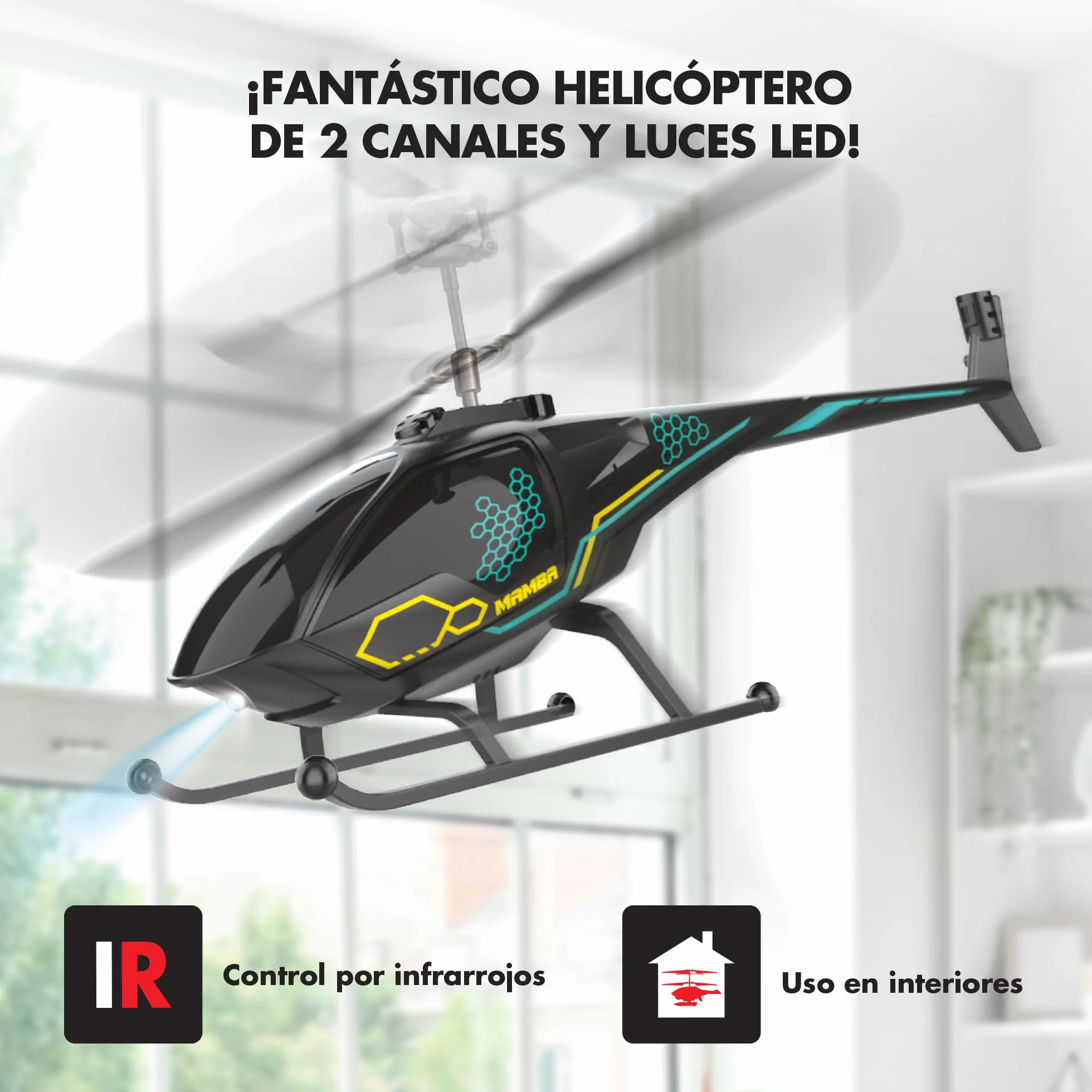 Bizak FLYBOTIC Air Mamba, helicóptero radiocontrol con 2 Canales, con Luces LED, Juguete de fácil Control con Infrarrojos para Principiantes, Regalo a Partir de 8 años de Edad, (62004753)