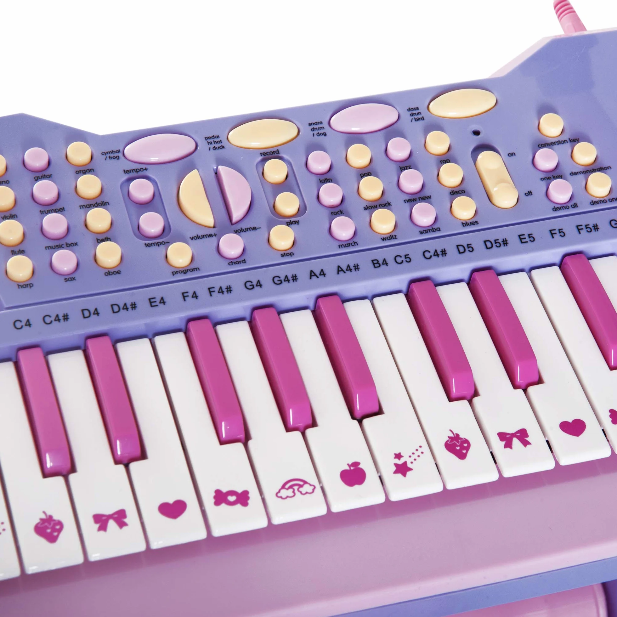 HOMCOM Piano Infantil 37 Teclas Teclado Electrónico Juego de Piano Regalo Juguete Educativo para Niños +3 Años con Micrófono Taburete Luces y 22 Canciones USB/MP3 Karaoke Rosa