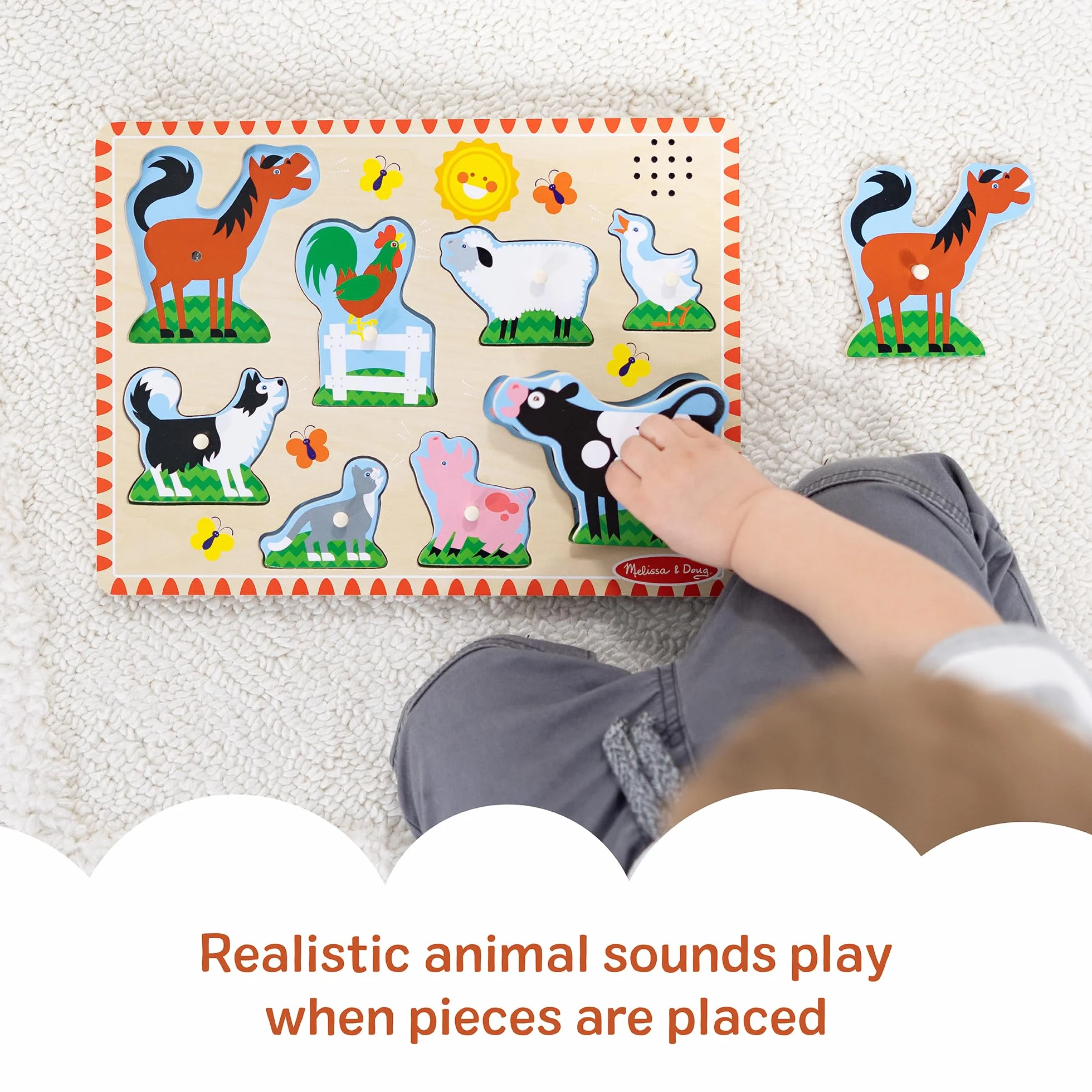 MELISSA & DOUG Puzzle 2 Años Animales de la Granja con Sonidos, Rompecabezas de Madera Niños 2 Años+