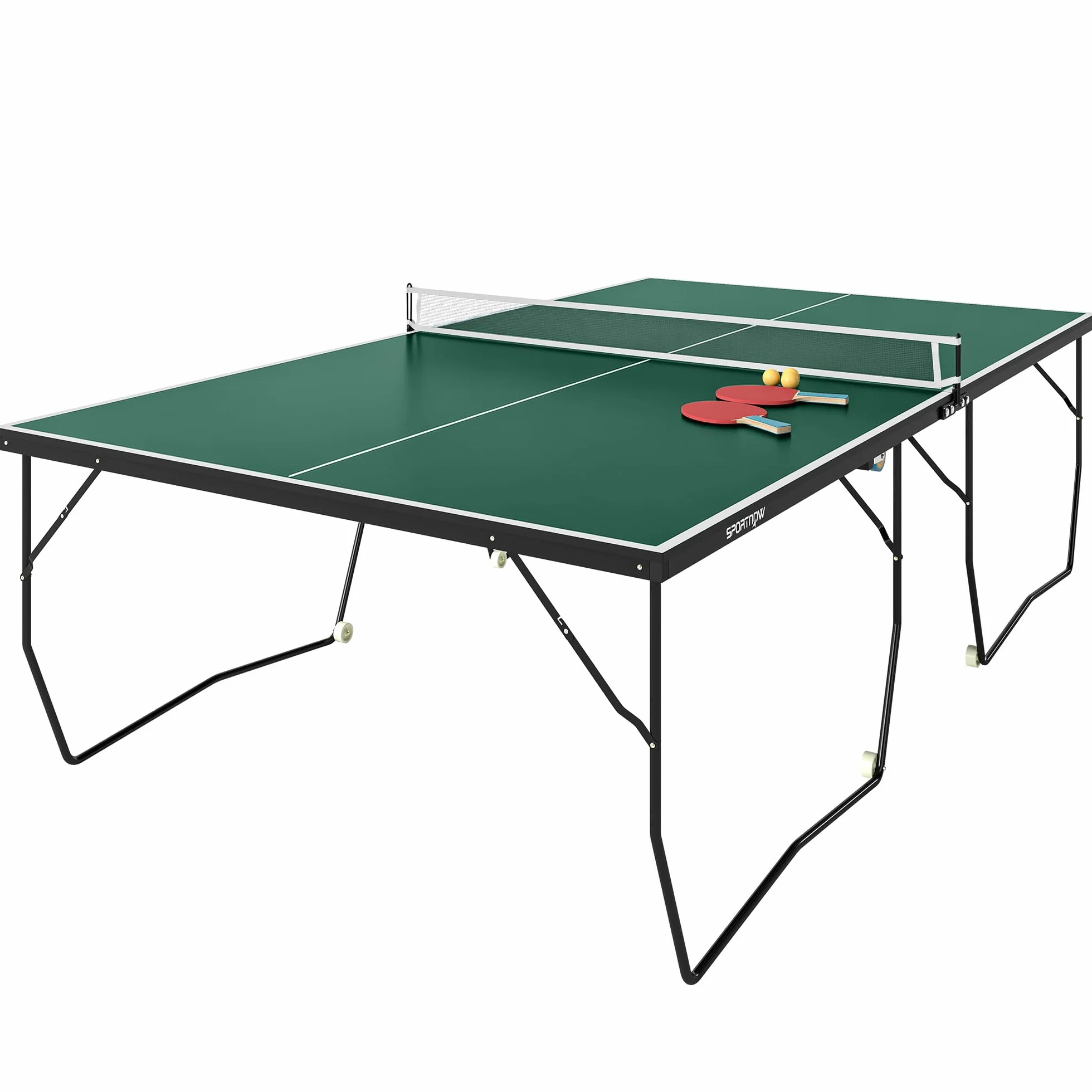 SPORTNOW Mesa de Ping Pong Plegable Profesional Tamaño Estándar con Red Paletas 3 Pelotas 274x152,5x76 cm Verde