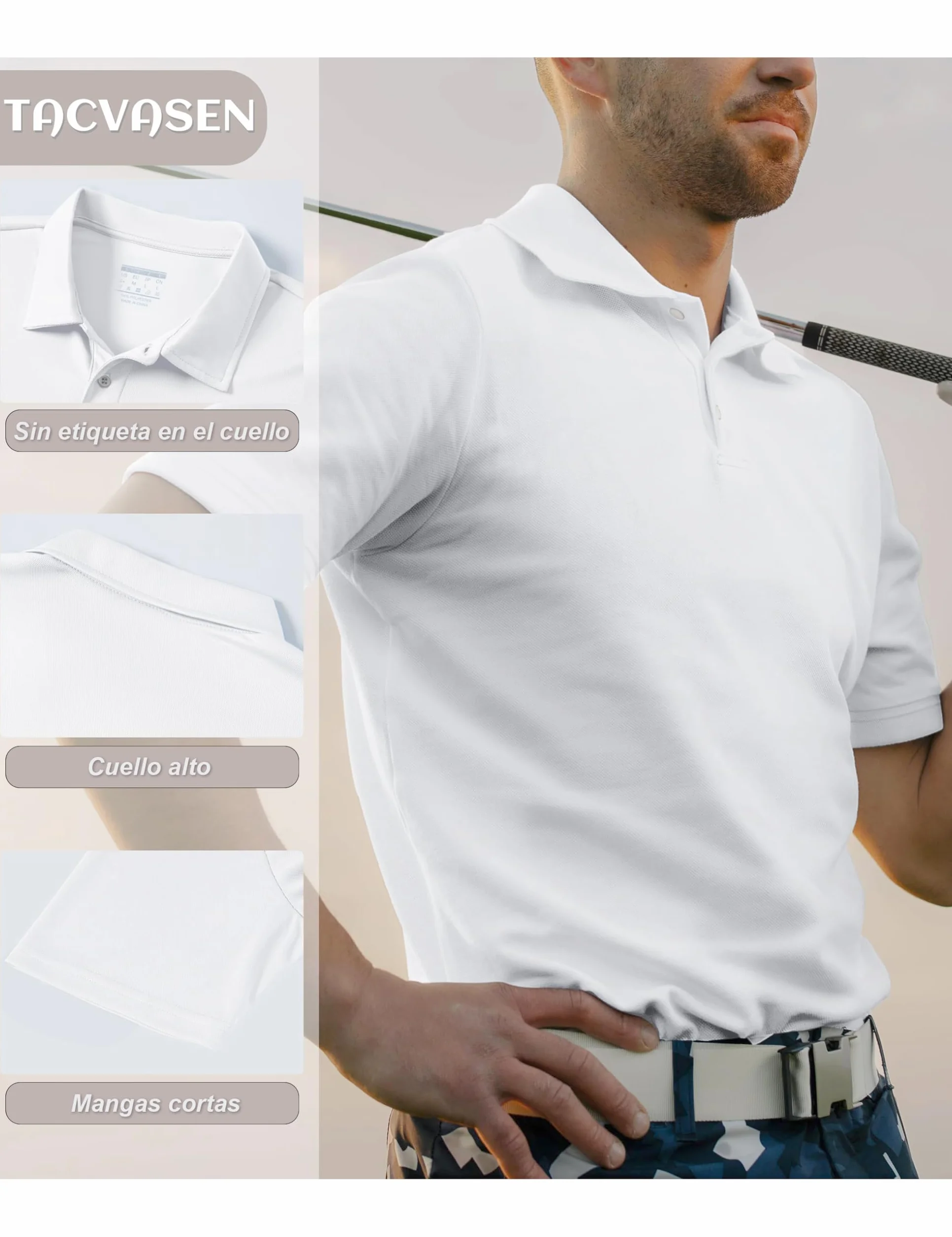TACVASEN Polo Hombre Manga Corta Golf Camisa Transpirable Antisudor Ajustada