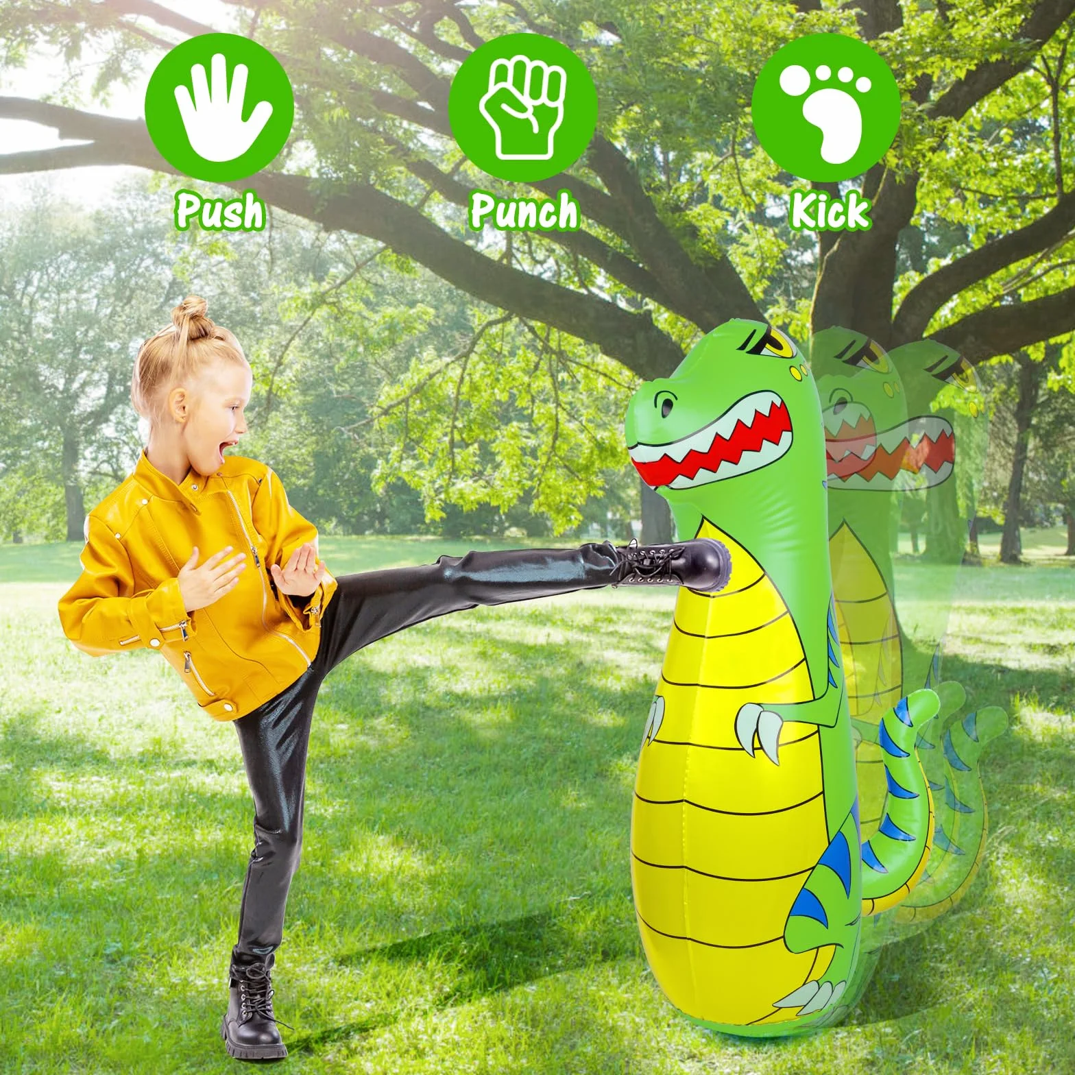 Saco de Boxeo Niños 120cm Hinchable Dinosaurio Bolsa Boxeo con Guantes Regalo 3-9 Años