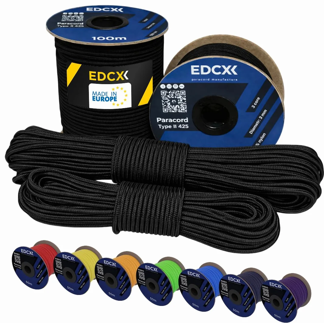 Nylon Paracord 425 3 mm Type II 100% Nylon Rope 3 Strand Black 15 m