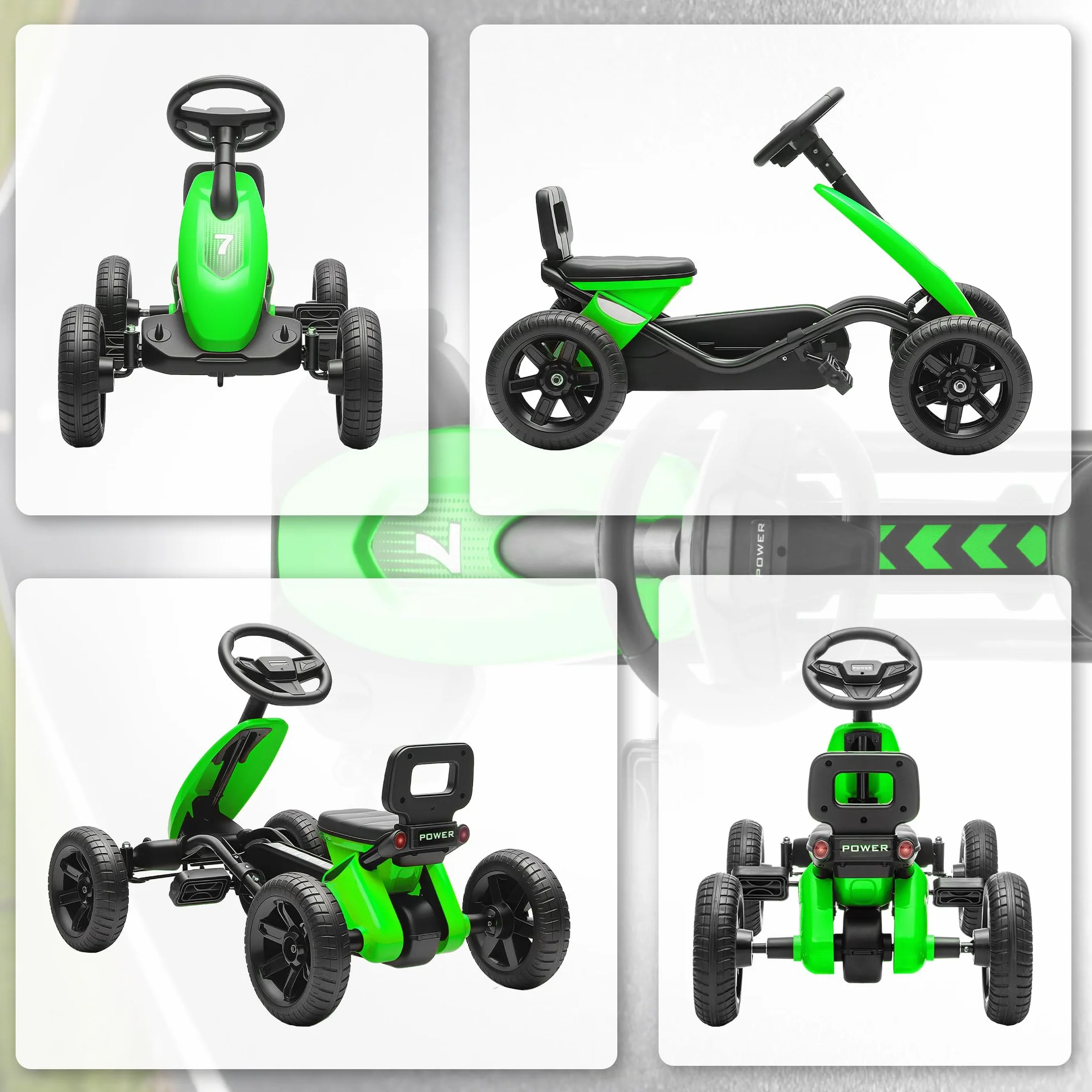 AIYAPLAY Kart a pedales para niños, go-Kart para niños con ruedas de EVA silenciosas, avanzar y retroceder, coche a pedales para niños de 2 a 5 años, color verde