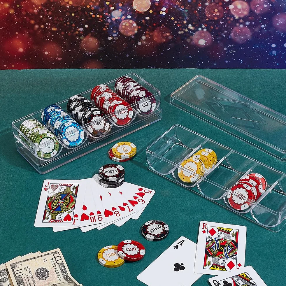 FINGERINSPIRE 2 bandejas Transparentes para fichas de póquer Bandeja de plástico Casino Soporte para fichas de póquer Fundas para fichas de póquer con Tapa para fichas de Arcilla de tamaño estándar