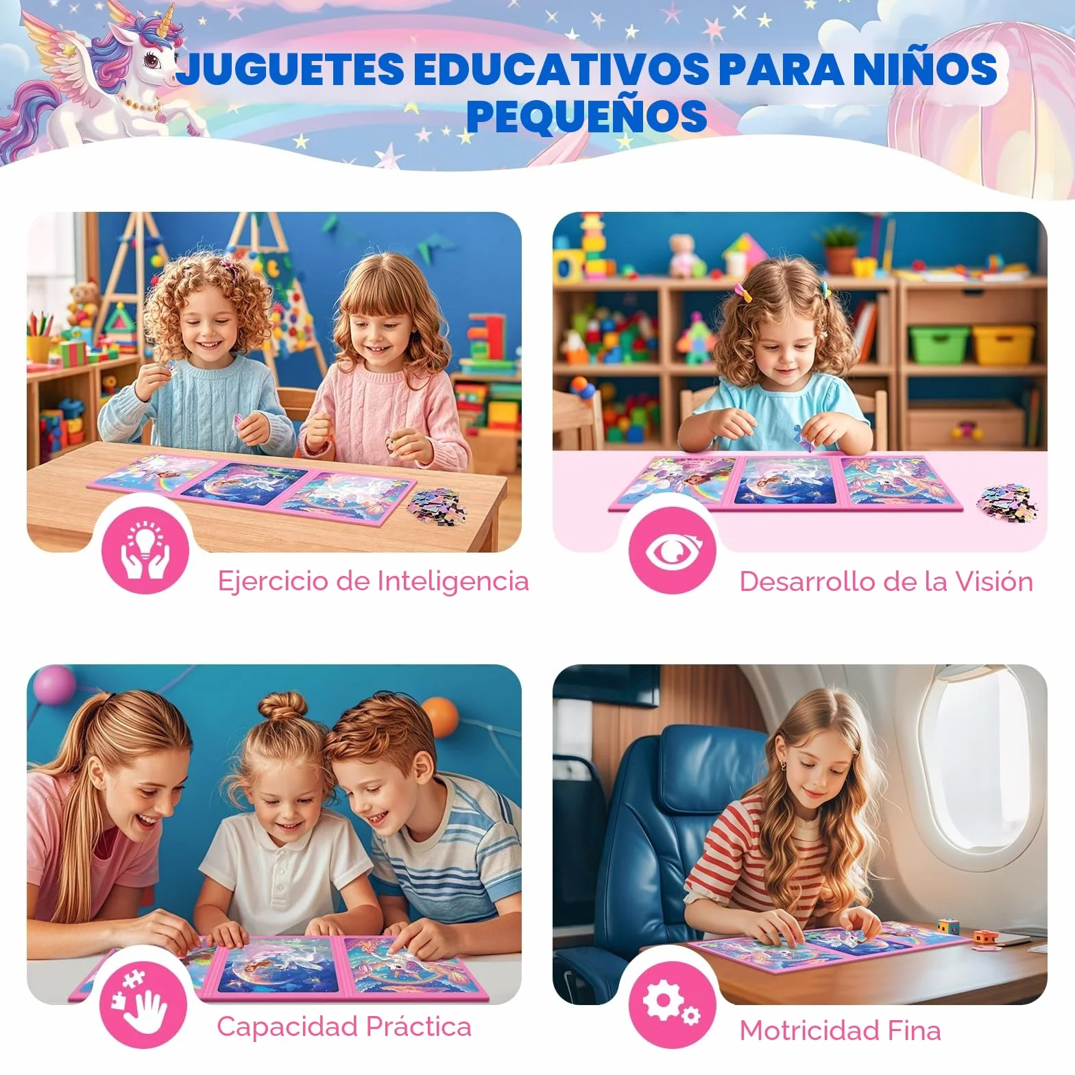 Puzzle MagnéTicos De Unicornio para NiñOs, Rompecabezas para Viajar De 36 Piezas para NiñOs De 3 A 8 AñOs,Puzzle para NiñAs para Mejorar La Inteligencia,Actividades con En AvióN,CumpleañOs