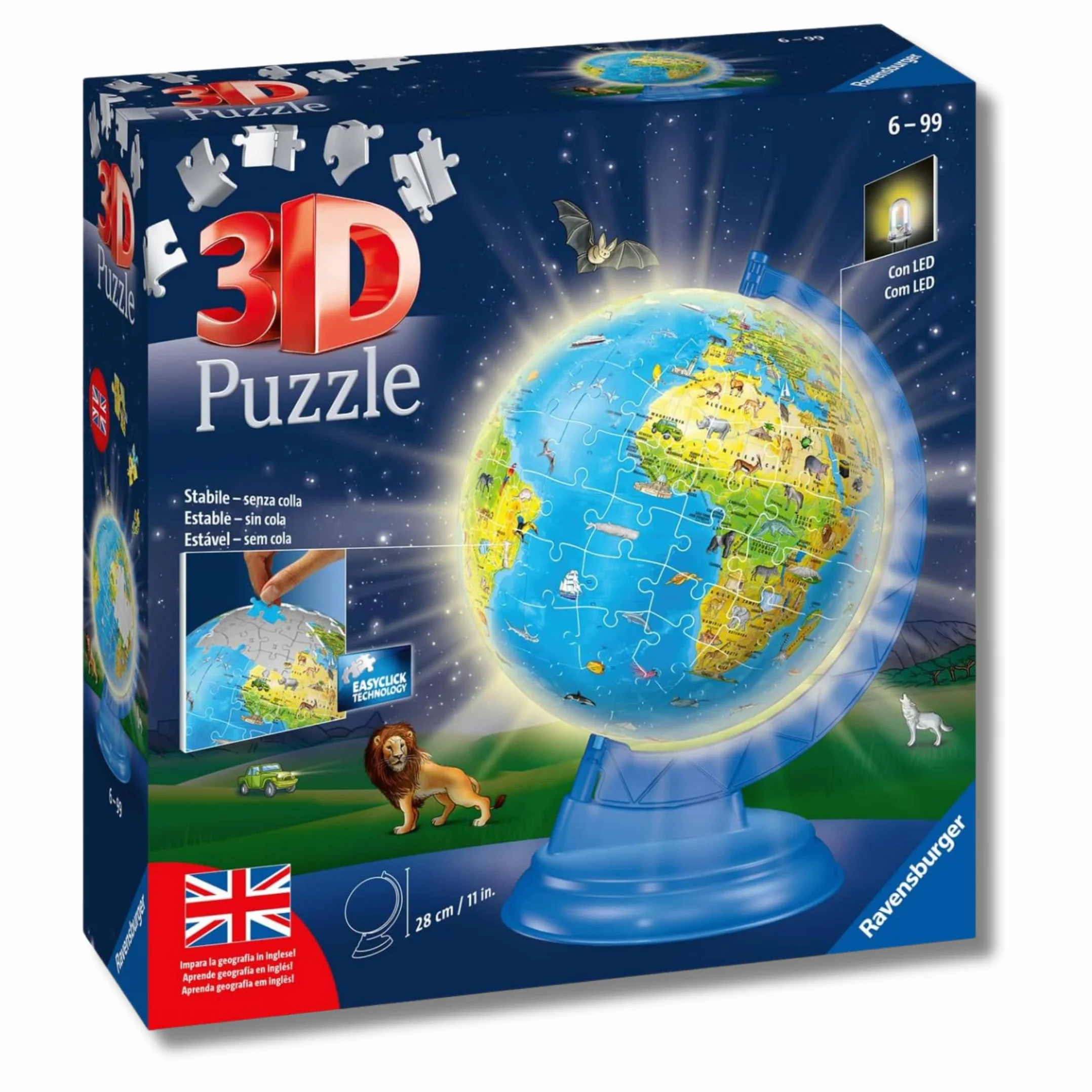 Ravensburger Puzzle 3D Globo Terráqueo con Luz | 180 Piezas | Maquetas para Montar | Regalos Niños 6 Años