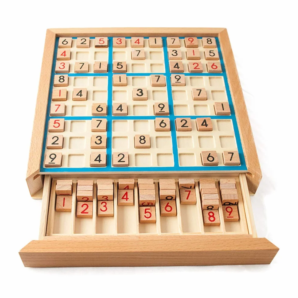 Lixada Juego de Rompecabezas de Madera Sudoku con Cajón