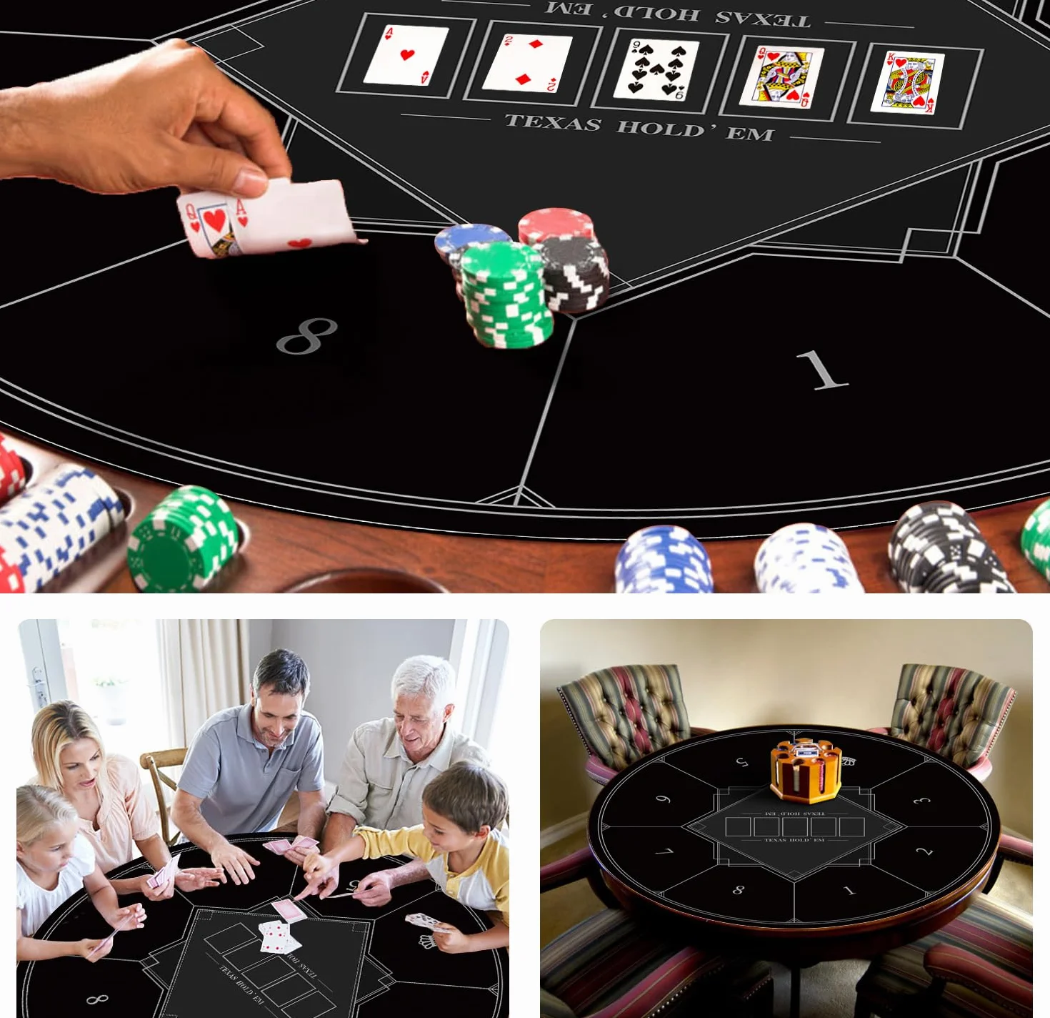 LaiEr Tapete de Póquer Redondo 24/31/39/47/55/63 Pulgadas Para 6-8 Personas, Texas Hold'em, Almohadilla de Goma, Mesa Plegable, Portátil, Adecuado Para Juegos de Blackjack
