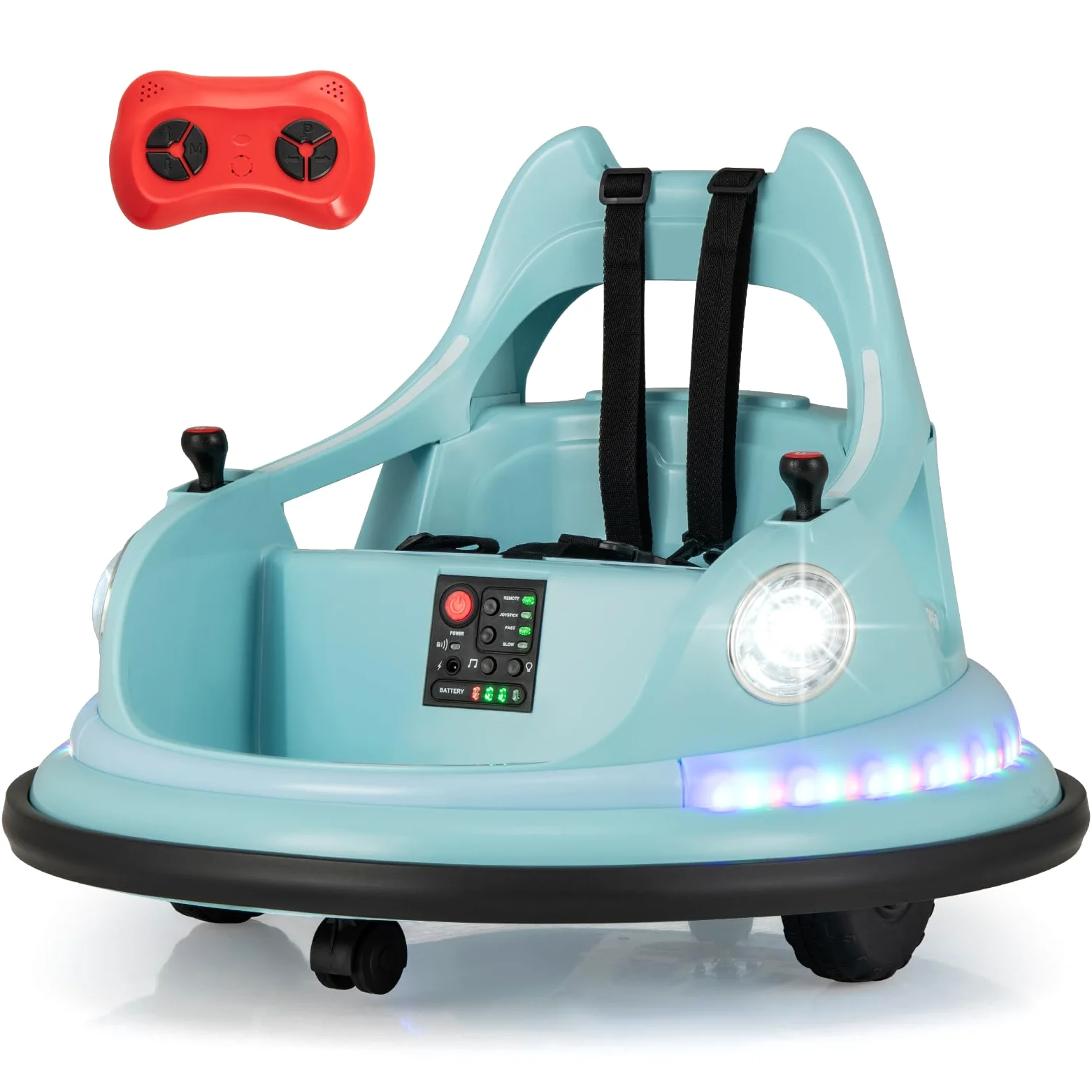 COSTWAY Auto de Choque para Niños, Coche Eléctrico para Niños 12V con Mando a Distancia, Giro de 360°, Conexión Inalámbrica, 5 Efectos de Luz y Música, Coche de Choque Infantil para 3+ Años (Azul)