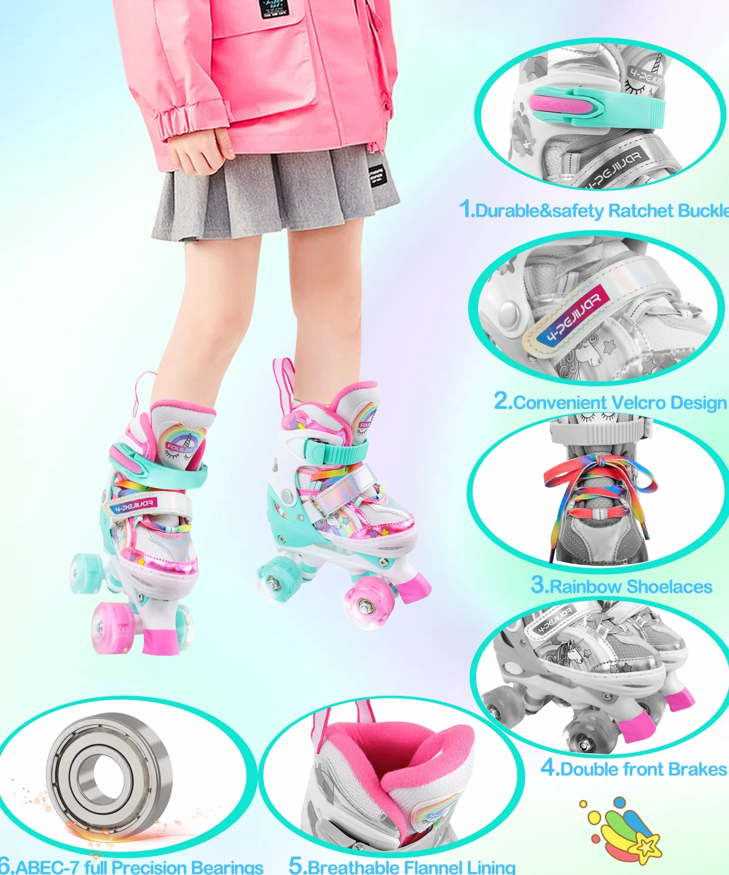 Patines Unicornio Ajustables con Ruedas Luminosas para Niños Principiantes